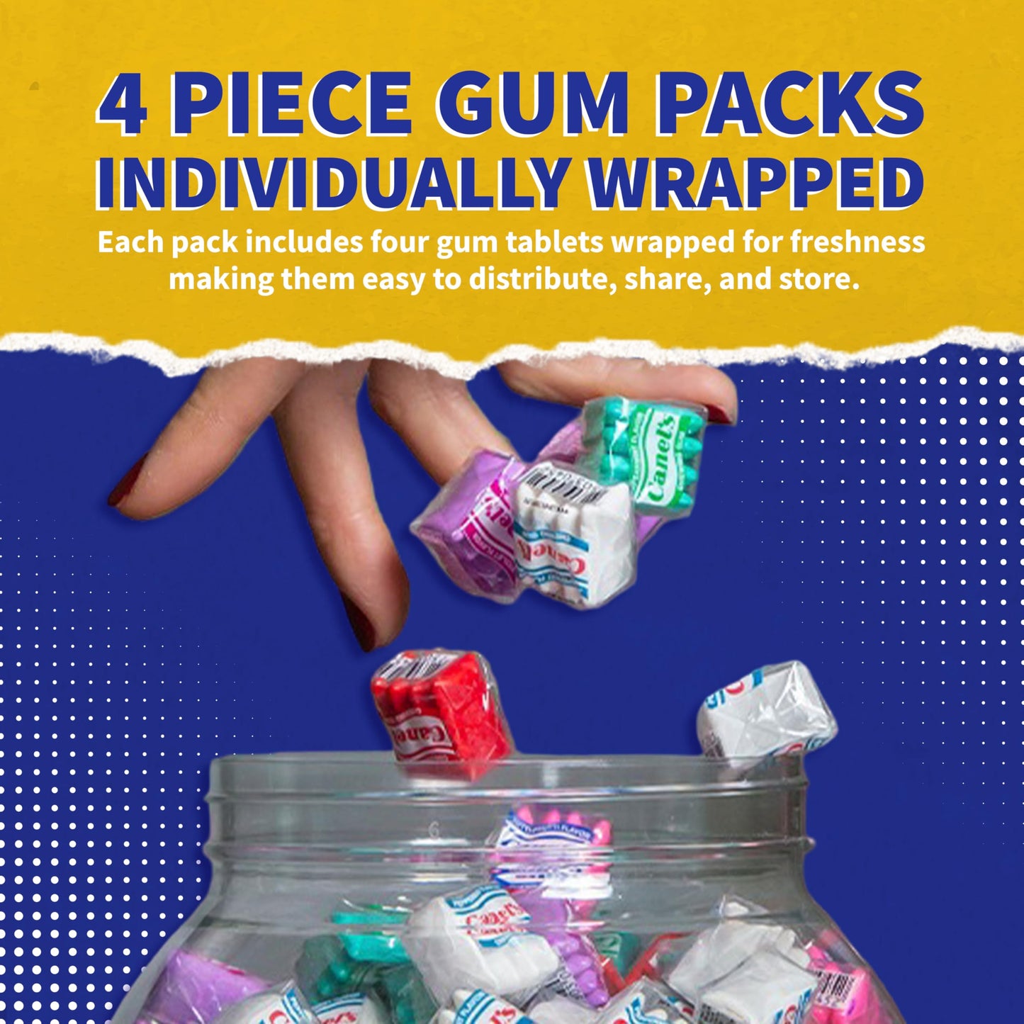 Canel’s Assorted Chewing Gum, 4 Piece Packs in Original Flavors, for Parties and Sharing, 300 Count Jar (Pack of 1)