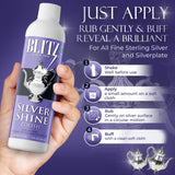 Blitz Silver Shine Polish Liquid Silver Polish for Sterling and Silverplate Jewelry, Dishes, Flatware, Fixtures, & Decor Non-Toxic, Non-Abrasive