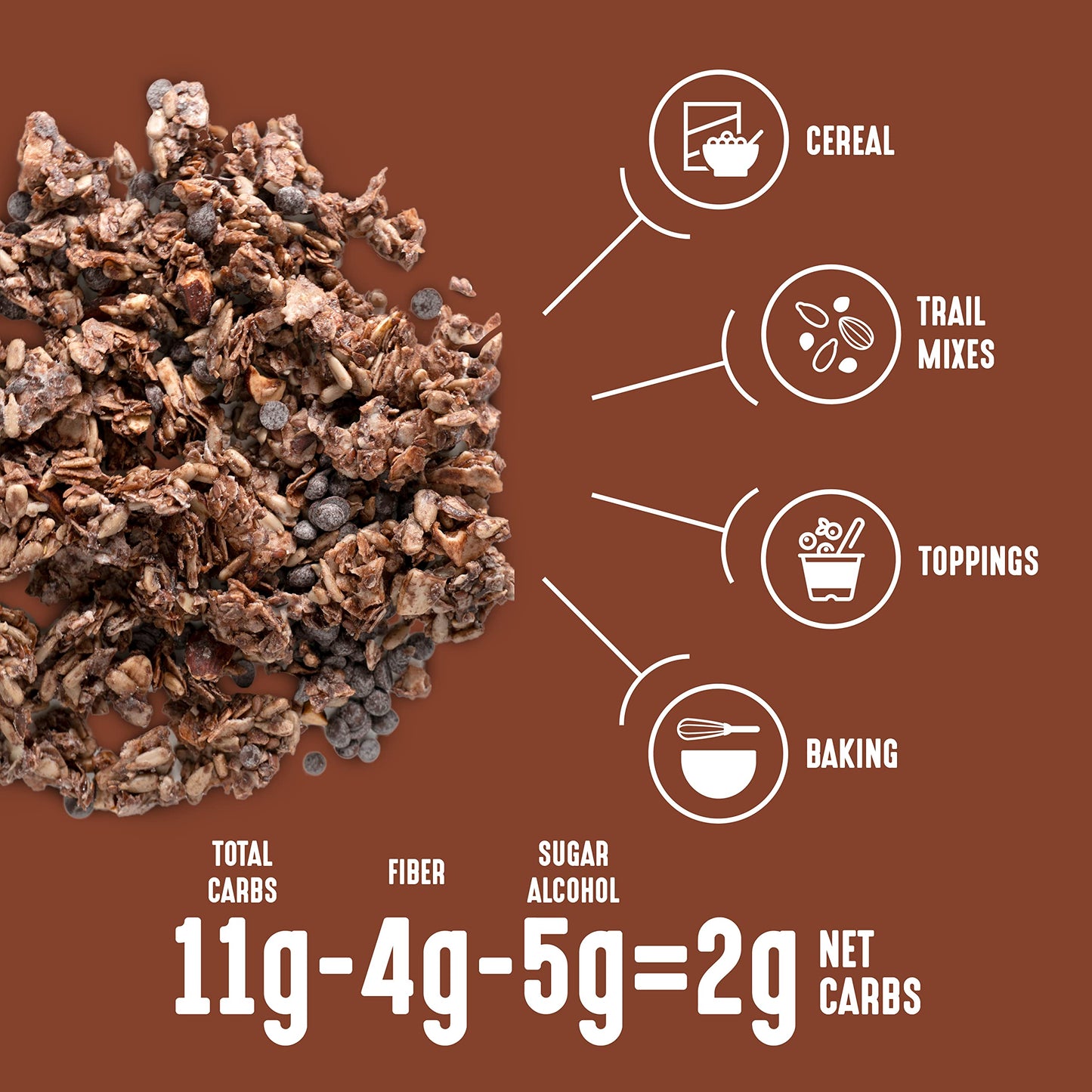 Lakanto Chocolate Crunch Granola - Delicious Snack, Quick Breakfast Cereal, Keto Friendly, Monk Fruit Sweetener, No Sugar Added, Vegan, Gluten Free