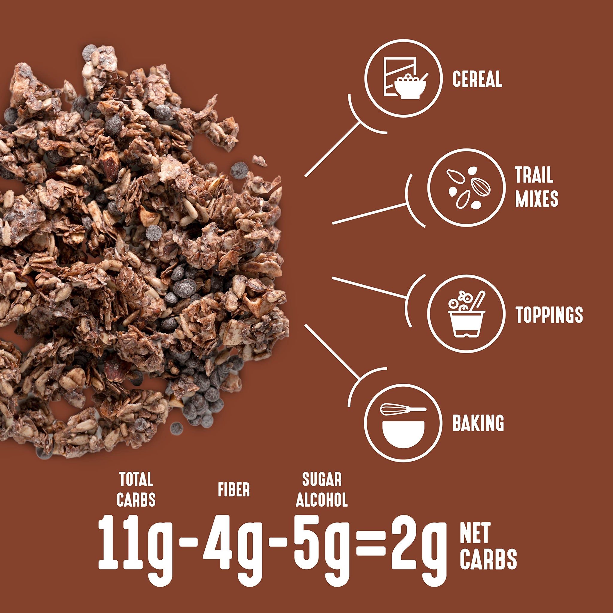 Lakanto Chocolate Crunch Granola - Delicious Snack, Quick Breakfast Cereal, Keto Friendly, Monk Fruit Sweetener, No Sugar Added, Vegan, Gluten Free