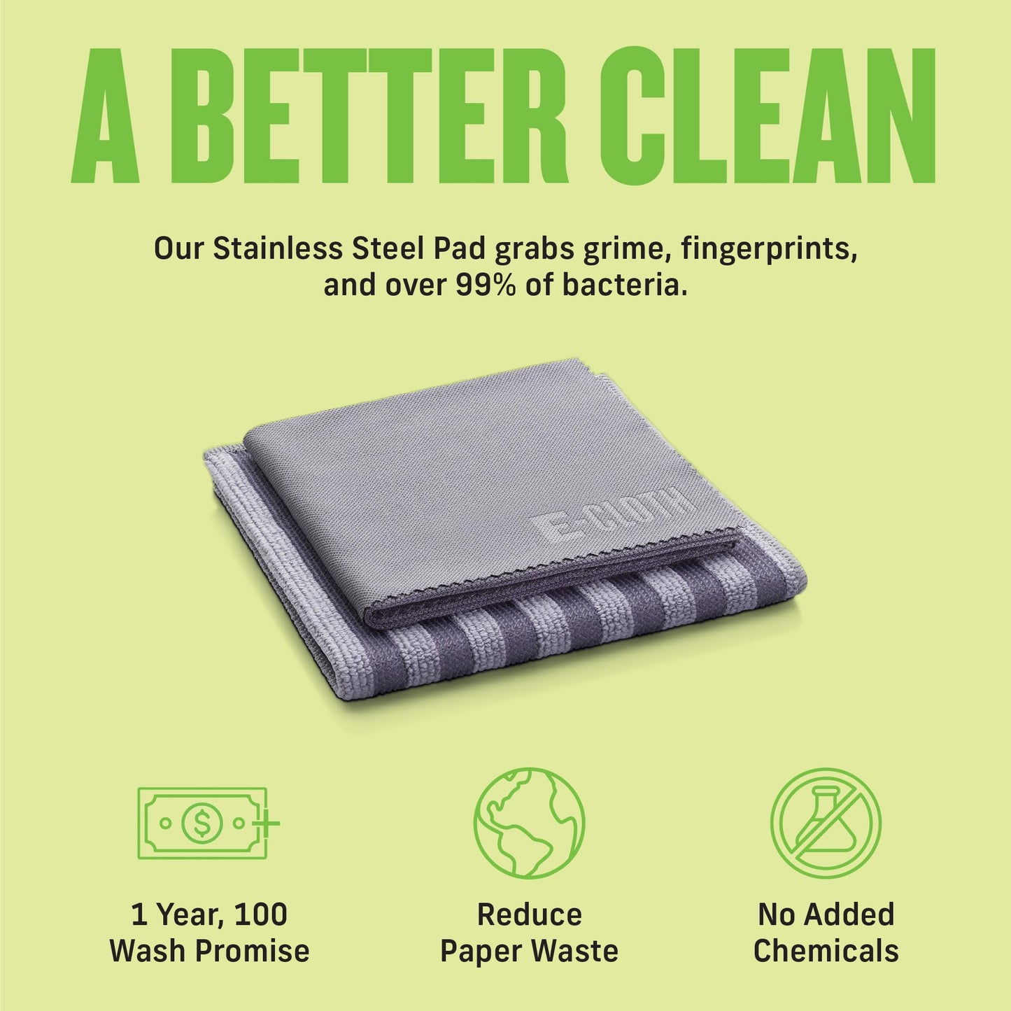 E-Cloth Stainless Steel Microfiber Cleaning Cloth Kit - Stainless Steel Cleaner for Appliances, Oven, Stove, & More - Microfiber Towels for Cars