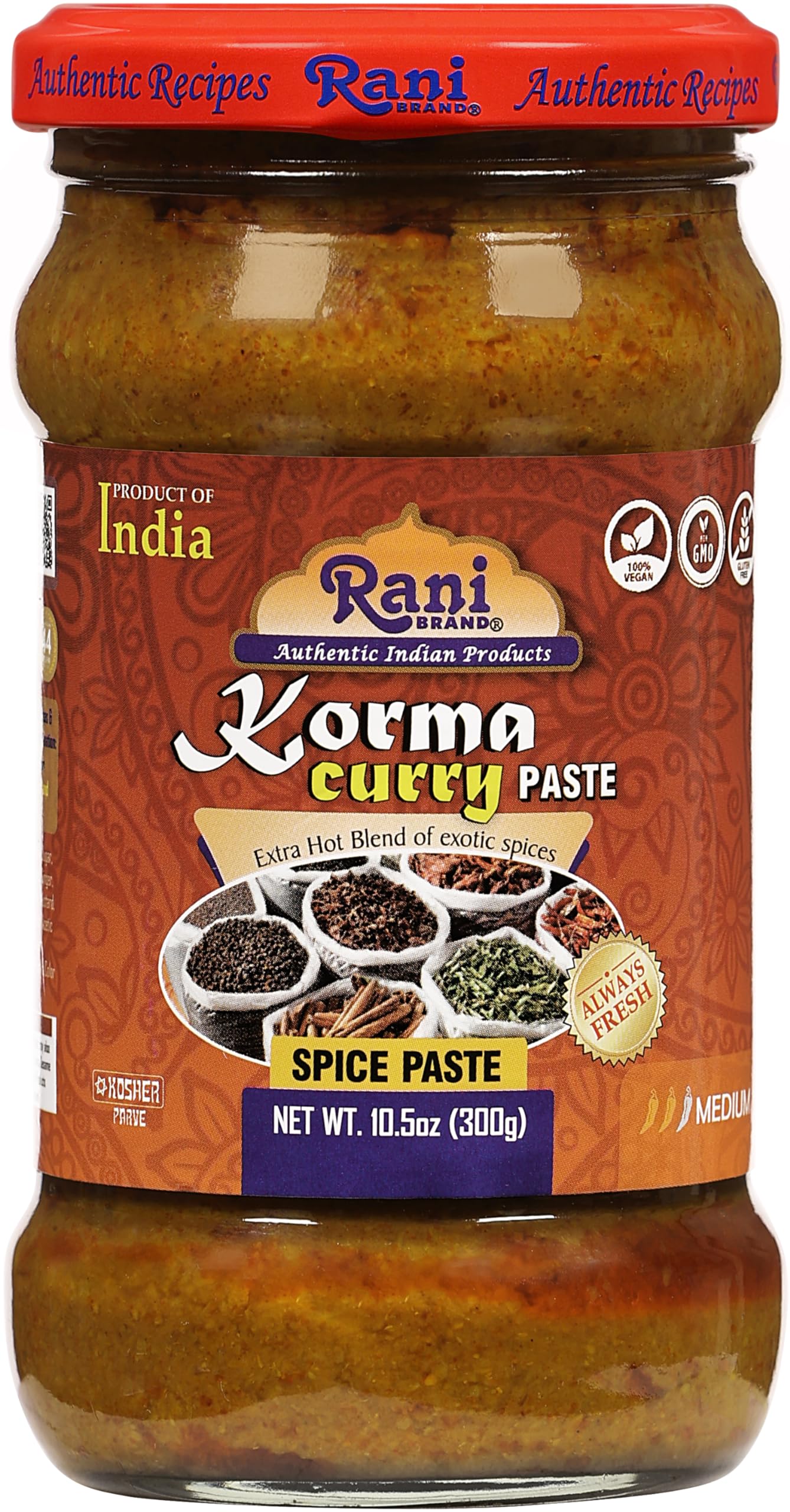 Rani Korma Curry Cooking Spice Paste 10o.5z (300g) Glass Jar ~ No Colors | All Natural | NON-GMO | Vegan | Gluten Free | Indian Origin