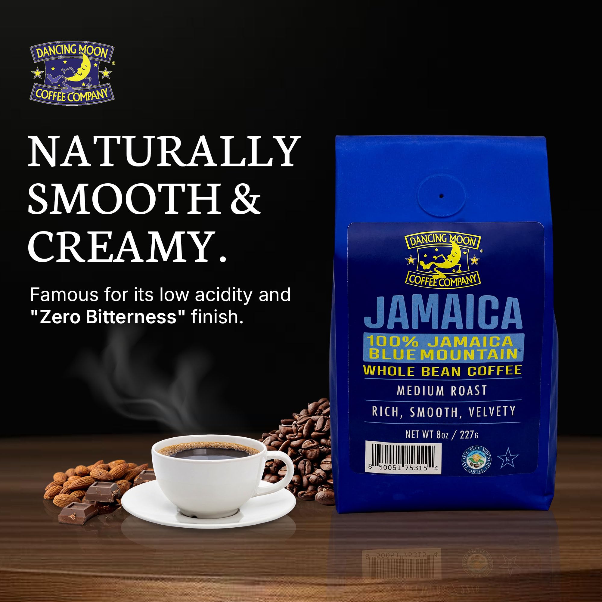 Dancing Moon 100% Pure Jamaica Blue Mountain® WHOLE BEAN Coffee - 8 oz Medium Roast