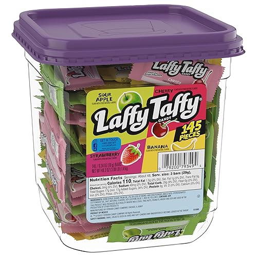 Laffy Taffy Candy, Assorted Fruit Flavored Taffy Candy, Sour Apple, Cherry, Strawberry & Banana Flavors (145 Pieces), 49.3 Ounce