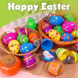 36 PCS 3.1" Plastic Printed Easter Eggs Bulk, Bright Colorful Fillable Empty Easter Eggs Bulks for Egg Hunt, Kids Easter Basket Stuffers Fillers