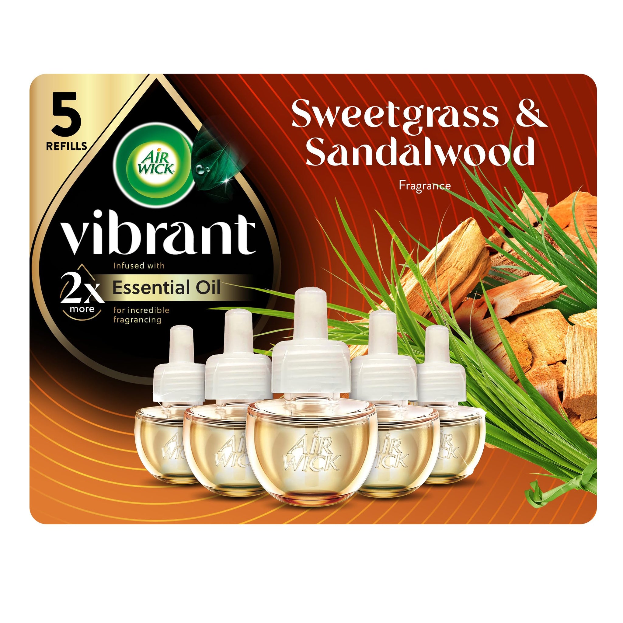Air Wick Plug In Scented Oil Refills, Sweetgrass + Sandalwood, Air Fresheners for Home Long Lasting, Room Fresheners,Air Freshener Plug In, Essential