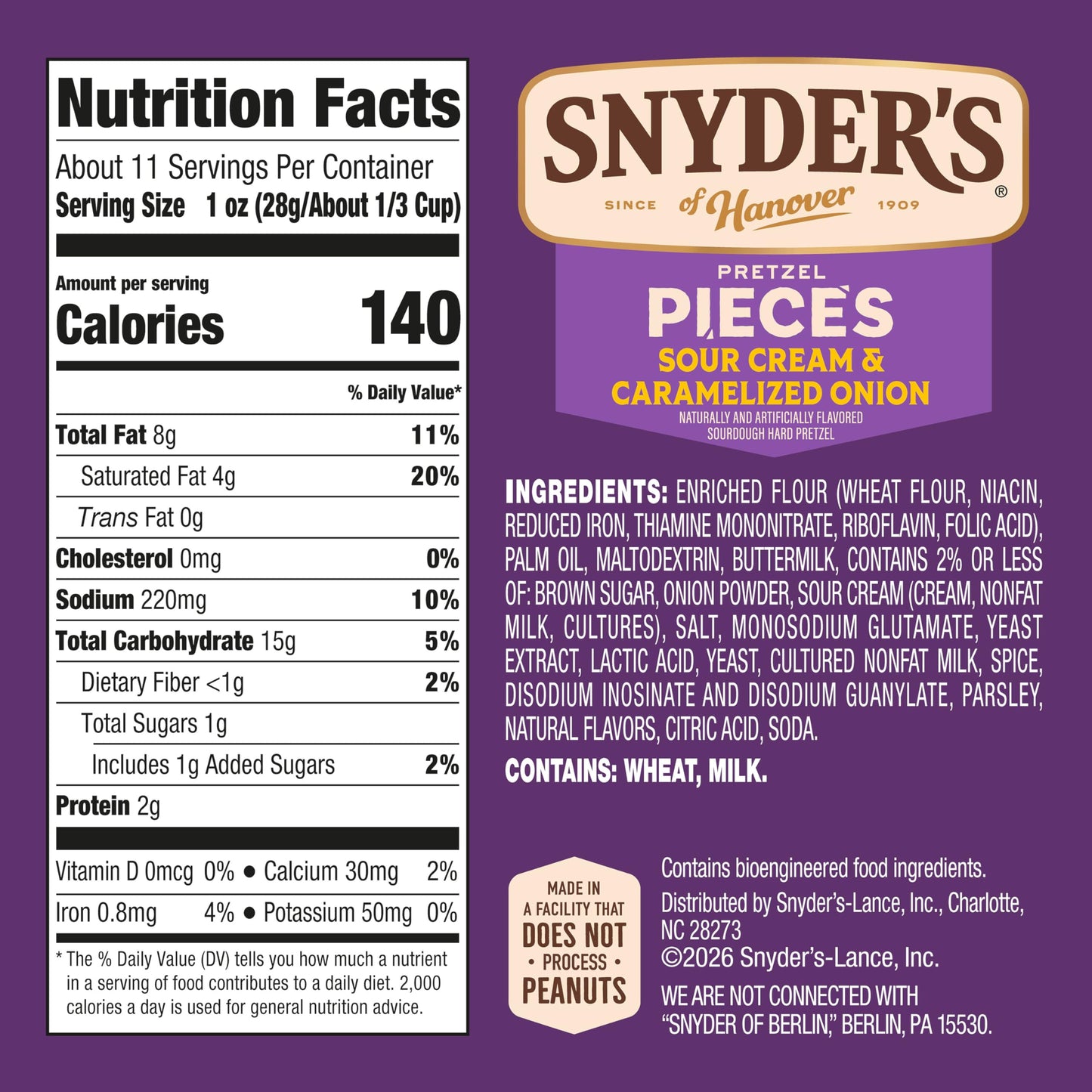 Snyder's of Hanover Sour Cream & Caramelized Onion Pretzels, 11.25 Oz Bag