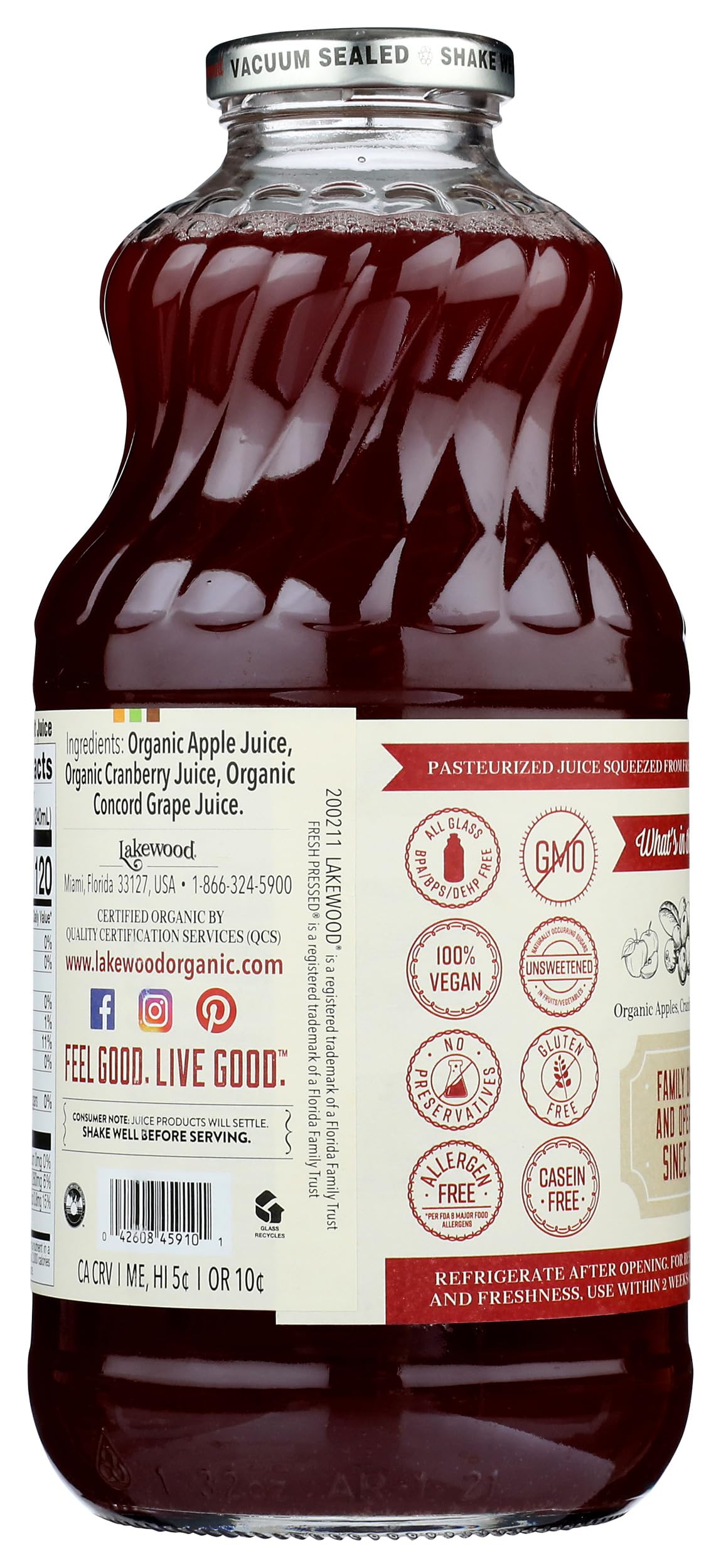 LAKEWOOD Organic Cranberry Juice Blend, 32 FZ