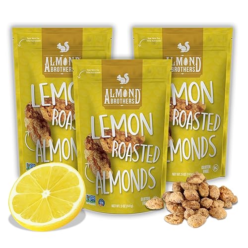 Almond Brothers Roasted Almonds - Pack of 3, 5 oz - Hand Crafted Lemon Glazed Almonds, Gluten-Free, Non-GMO