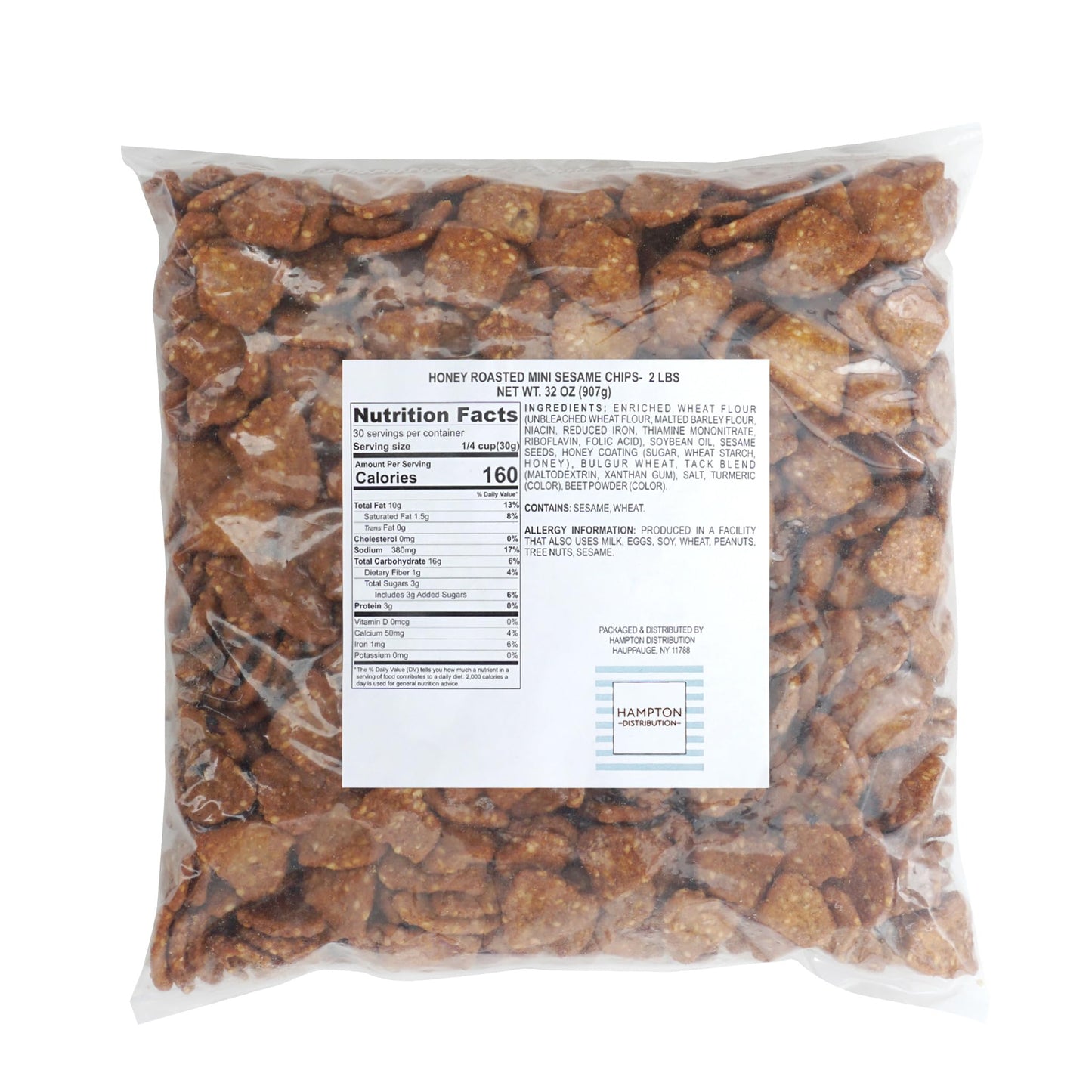 Honey Roasted Mini Sesame Chips, 2 Pound Bulk Bag, Hampton Distribution