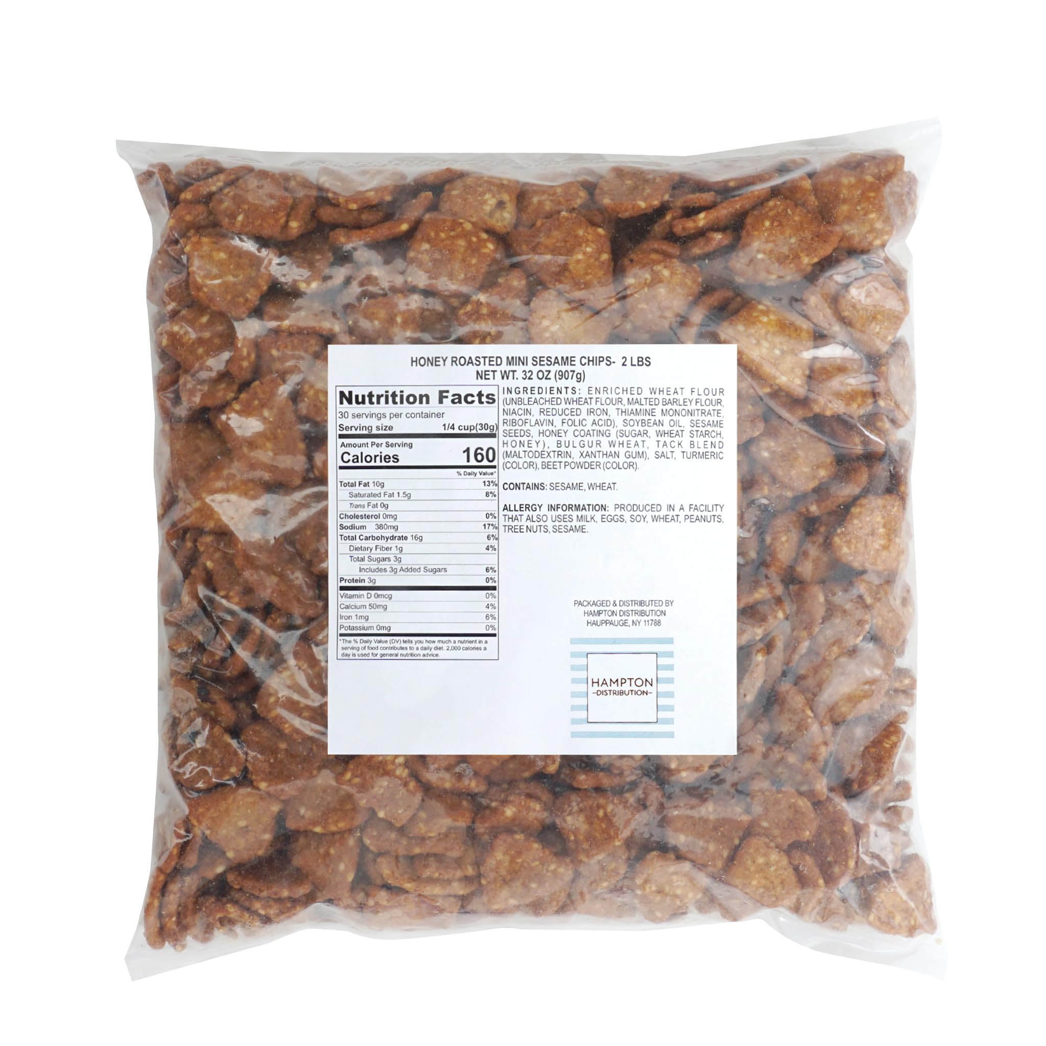Honey Roasted Mini Sesame Chips, 2 Pound Bulk Bag, Hampton Distribution