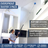 EVERSPROUT 5-to-12 Foot Duster 3-Pack with Extension-Pole (20+ Foot Reach) | Hand-packaged Cobweb Duster, Microfiber Feather Duster, Flexible