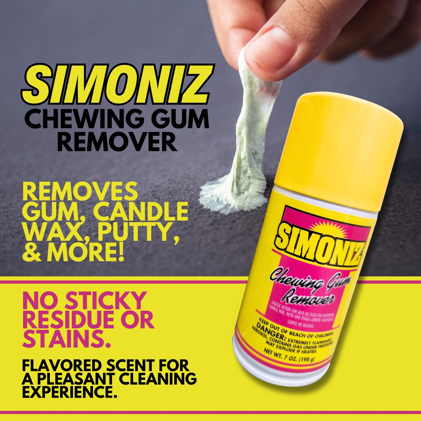 Simoniz Chewing Gum Remover Spray 7 Oz - 1 Pack - Targets Stubborn Residues & Adhesives on Carpet, Furniture, & More! Versatile for Cars, Candle Wax
