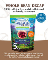 5LB Subtle Earth Organic Decaf - Swiss Water Process Decaf - Medium Dark Roast - Whole Bean Coffee - Low Acidity - Organic Certified by CCOF - 5 Pound