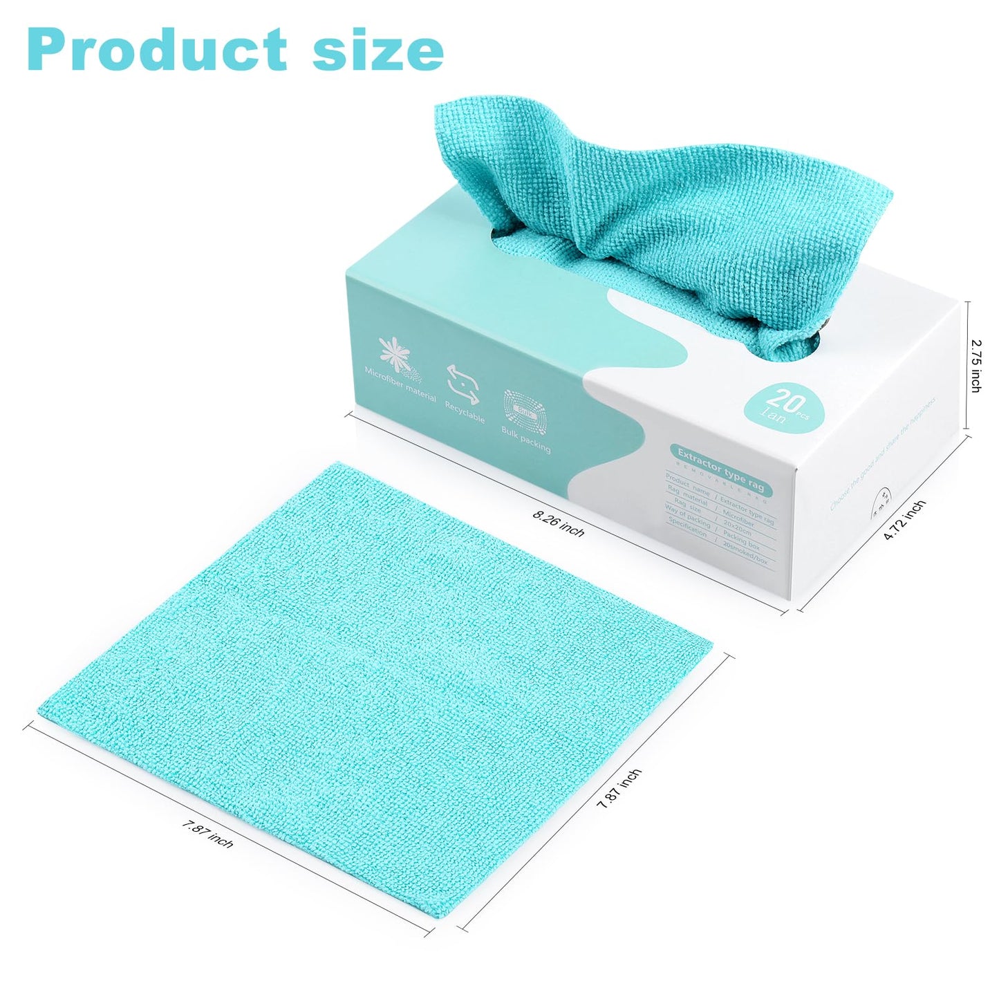 Luiruey Microfiber Cleaning Cloth Rags in A Box (20 Count) - 7.9" x 7.9" Reusable for Cars - Edgeless Terry Towels, Small Microfiber for Home, Kitchen