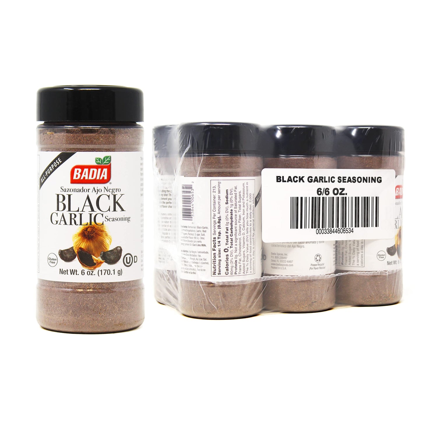 Badia Black Garlic Seasoning, 6 Oz (Pack of 6) - Rich, Savory & Umami Flavor for Meat, Seafood and Vegetables