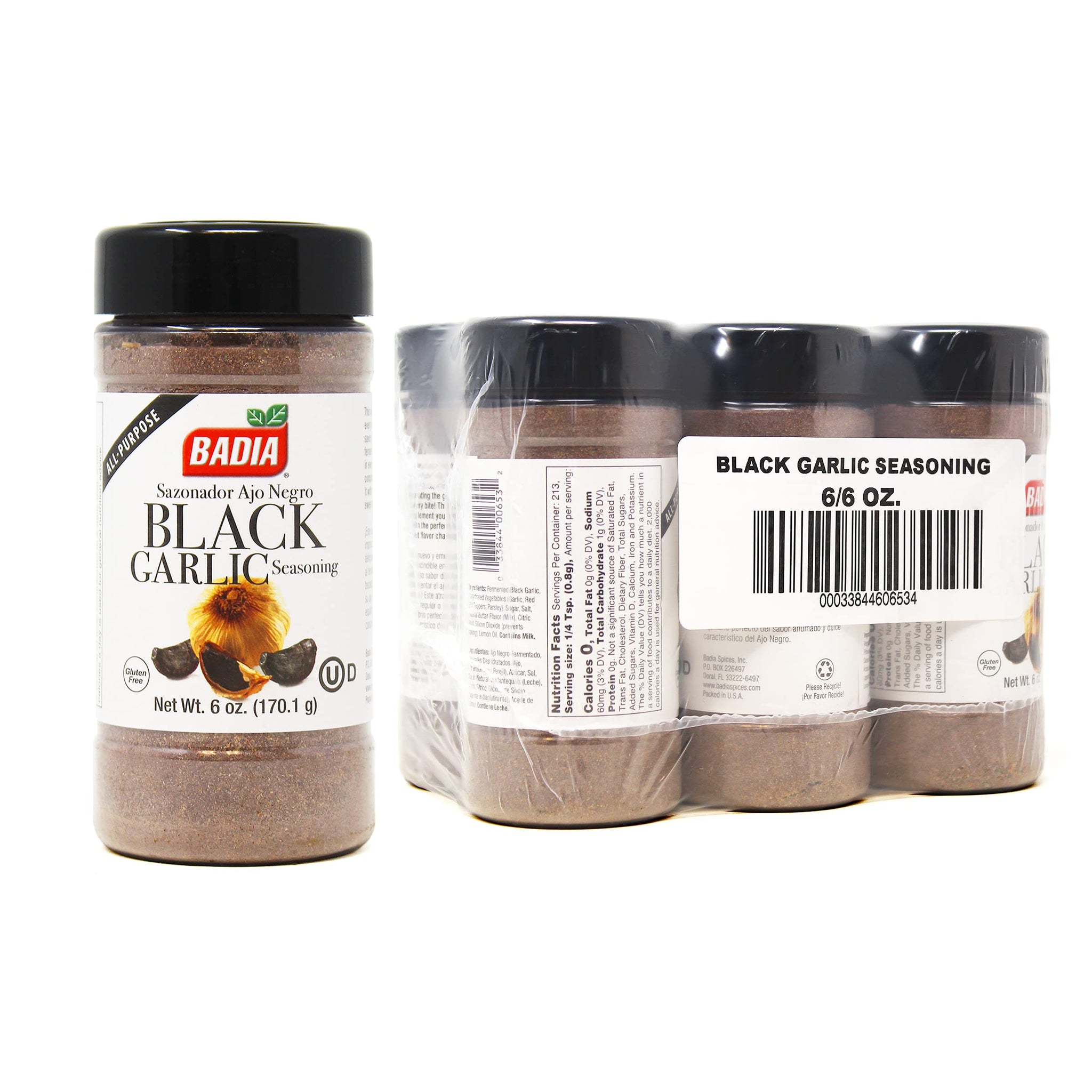 Badia Black Garlic Seasoning, 6 Oz (Pack of 6) - Rich, Savory & Umami Flavor for Meat, Seafood and Vegetables