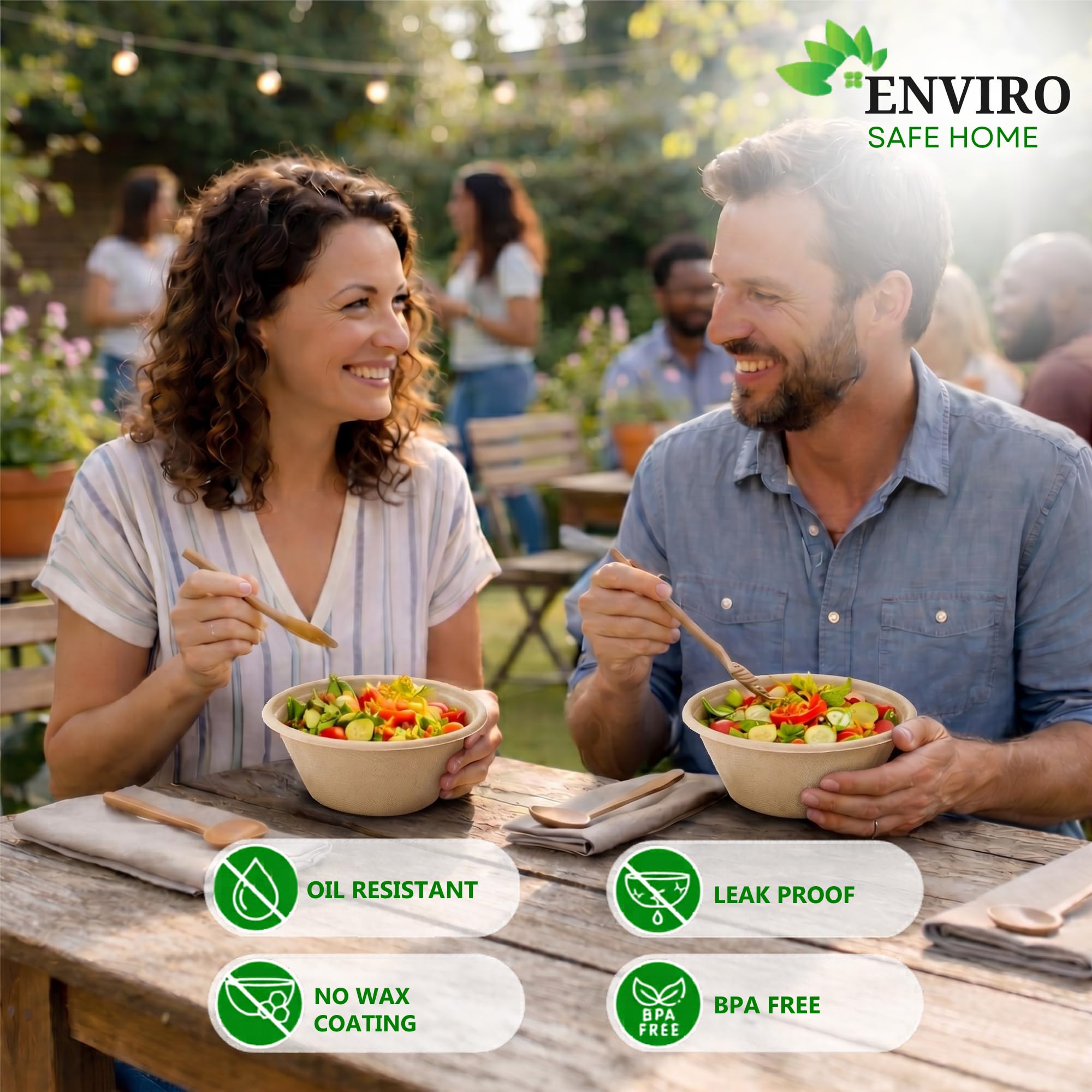 Enviro Safe Home 25 oz Bamboo Disposable Bowls - 70 Pack Heavy Duty Bowls for Hot & Cold Food - Microwave & Oven Safe, Leak Proof, Oil Resistant, BPA