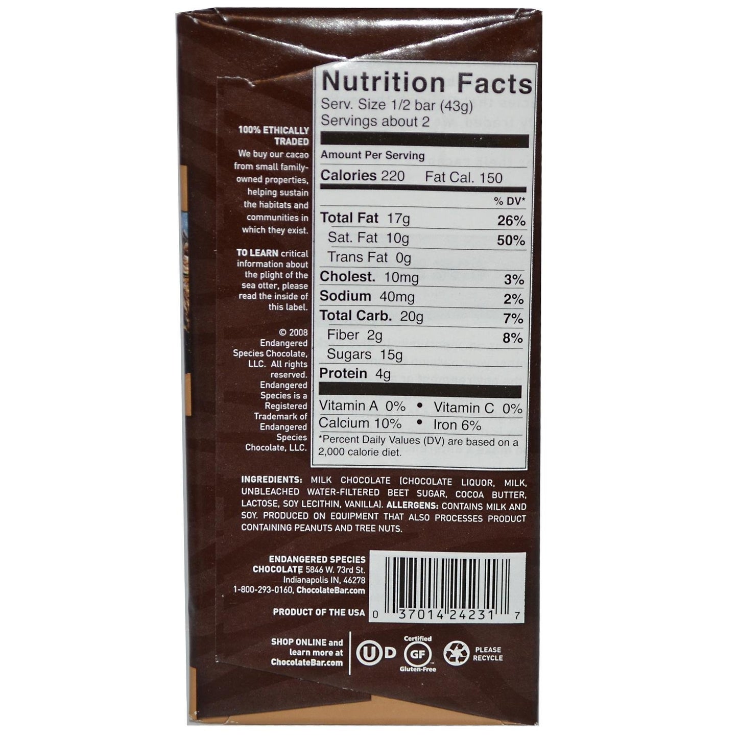 Endangered Species Choc Bar Slmn Ottr Mlk Cho