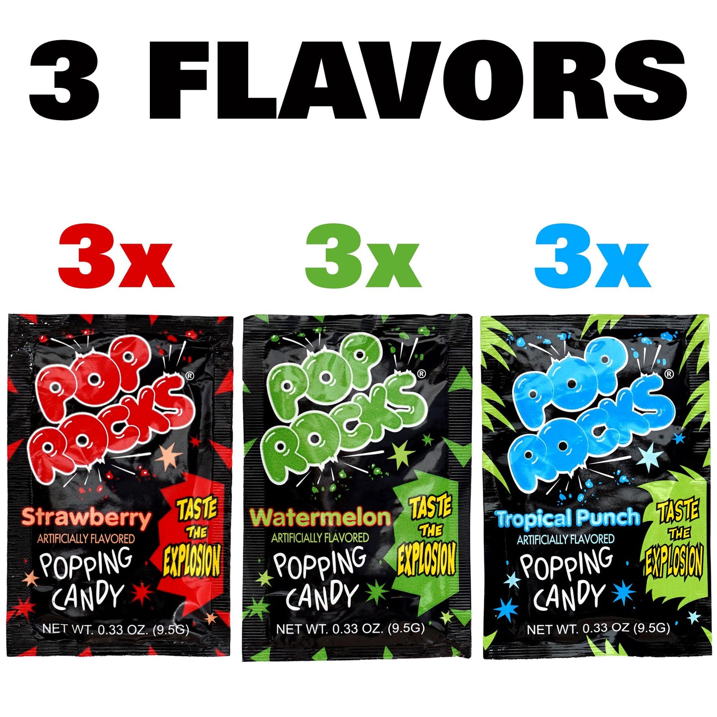 The Hampton Candy Company Pop Rocks Candy 9 Pack, 3 Flavors of Each - Watermelon, Strawberry, Tropical Punch