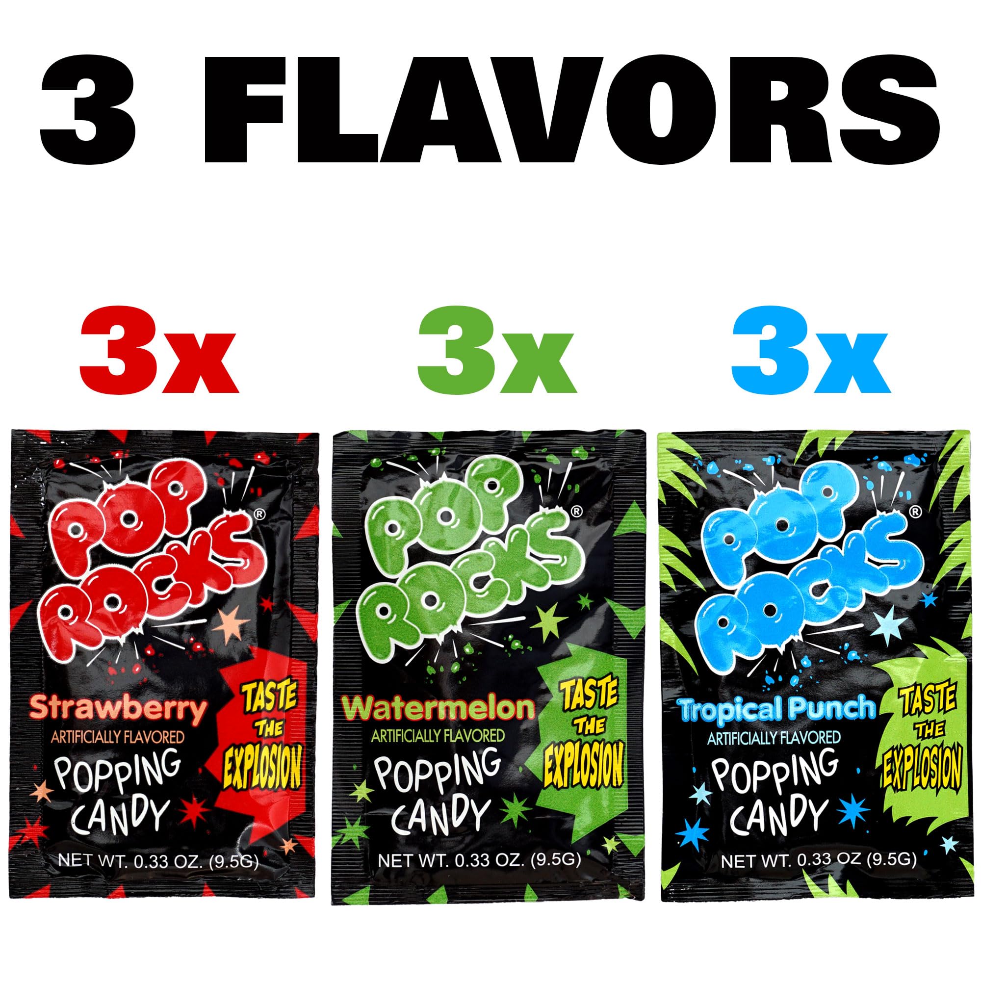 The Hampton Candy Company Pop Rocks Candy 9 Pack, 3 Flavors of Each - Watermelon, Strawberry, Tropical Punch