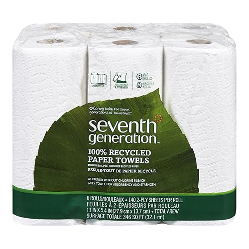 Seventh Generation Paper Towels, 100% Recycled Paper, 2-Ply, 6-Count (Pack of 4)