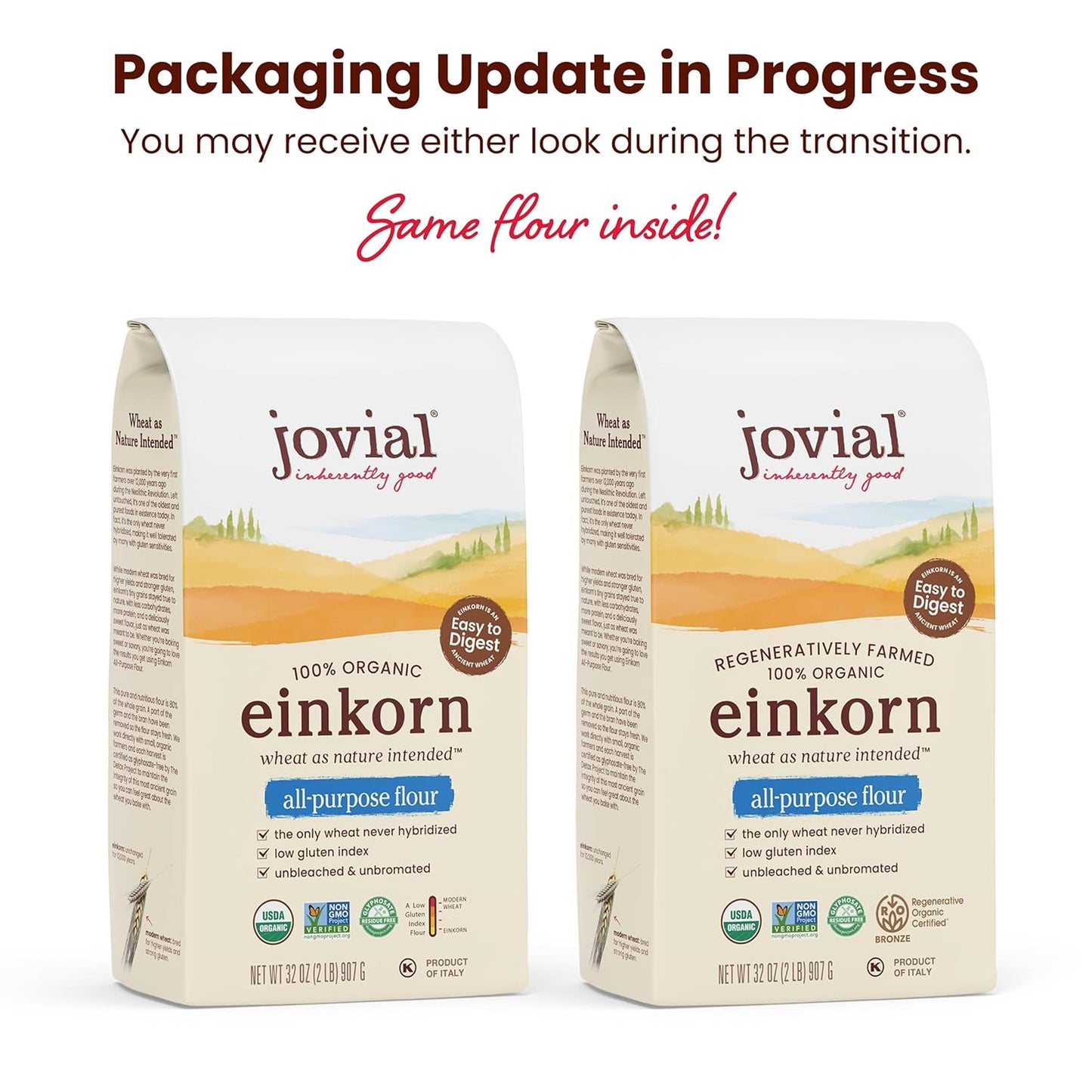 Jovial Organic Einkorn Unbleached All Purpose Flour - Bread Baking Flour for Sourdough, High Protein, Non-GMO, For Organic Pizza & Pasta, European
