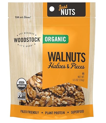 Woodstock Organic Walnuts, Raw, Shelled Halves and Pieces, 5.5 oz (Pack of 8)