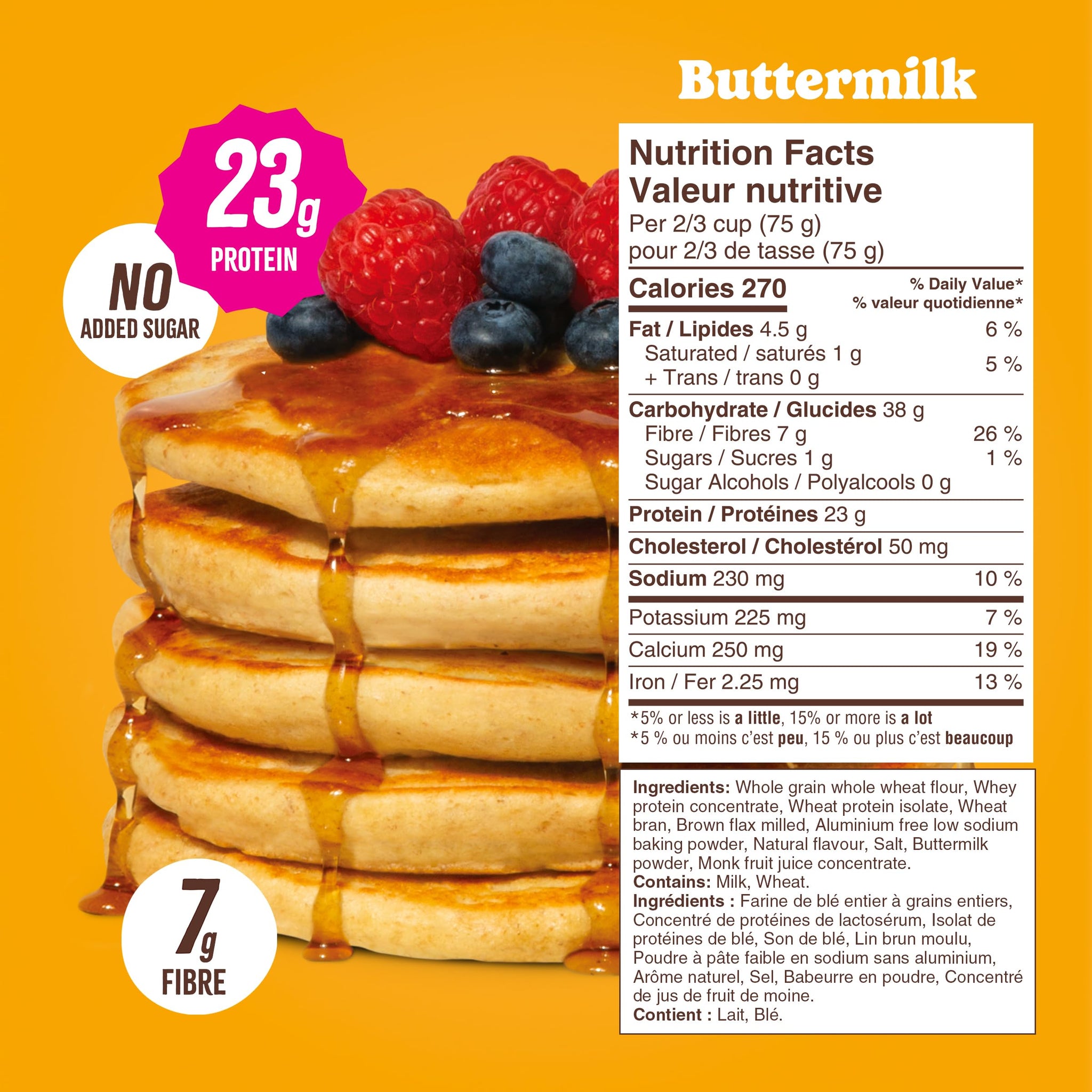 Flourish Protein Pancake & Waffle Mix, with Whey Protein & Flax Seed, No Added Sugar, High in Protein & Fiber - Just Add Water - Buttermilk Flavour, 16 oz (2 Pack)