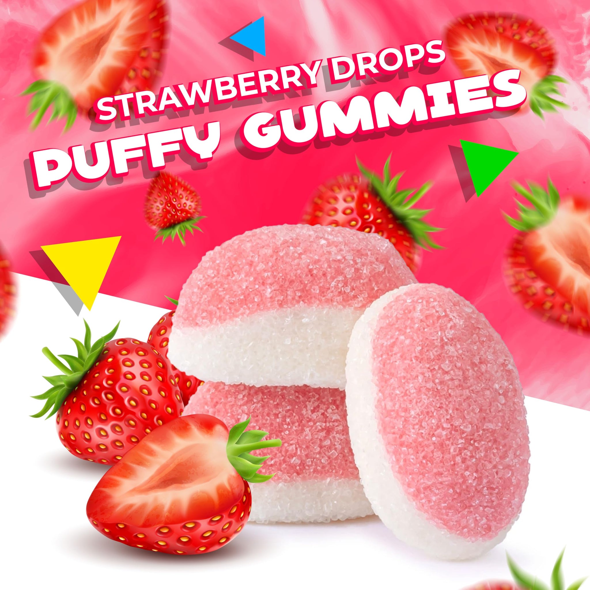 Strawberry Gummies | 1 Pound Bag | Puffy Strawberry Gummy Candy | Pink Candies for Baby Shower & Gender Reveal Parties | Soft Pink Drops for Girls'