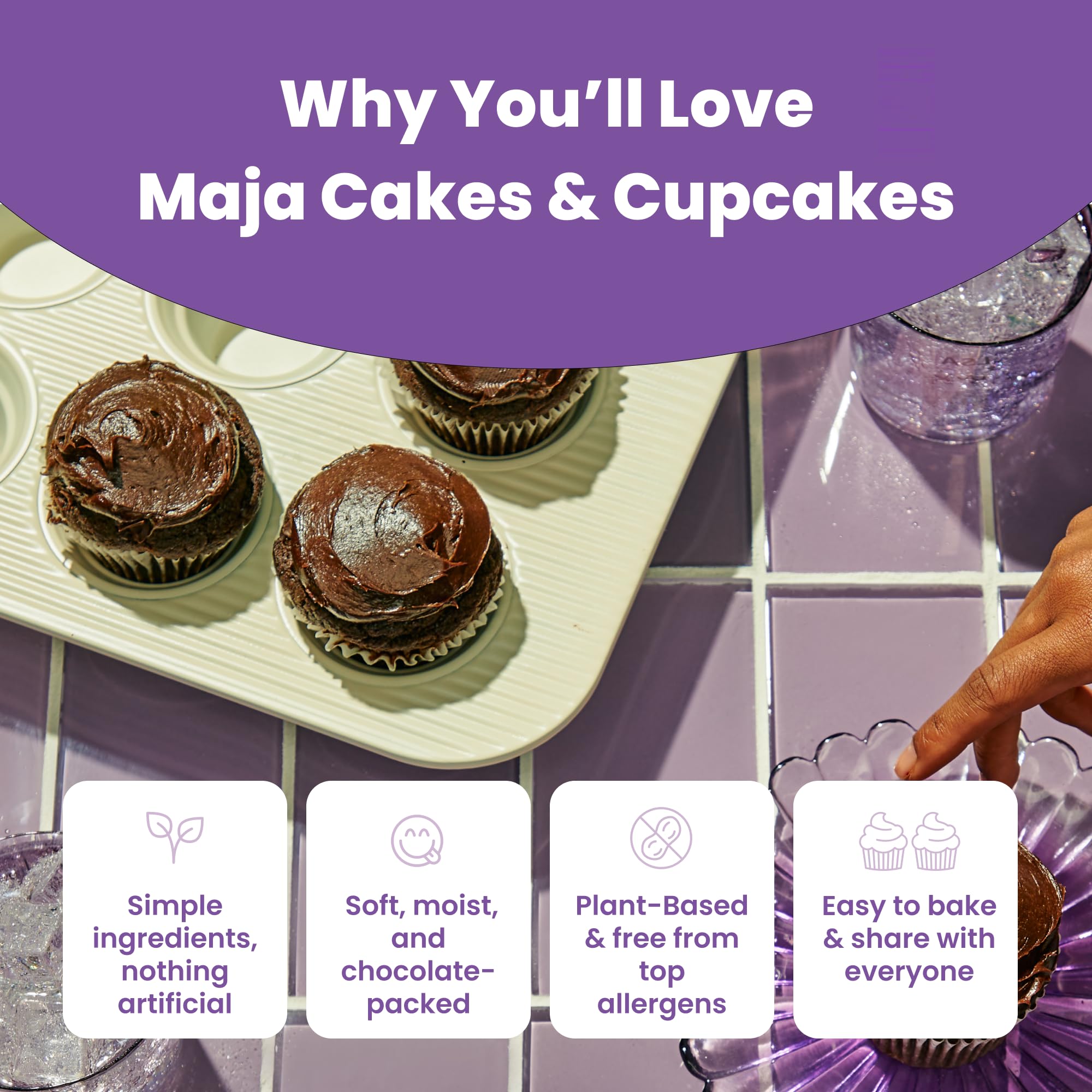 Maja Plant-Based Chocolate Cake & Cupcake Mix, Pack of 3 | Vegan, Dairy-Free & Egg-Free | Moist Chocolate Cake Mix for Baking or Cupcakes | Clean Ingredients, No Artificial Flavors