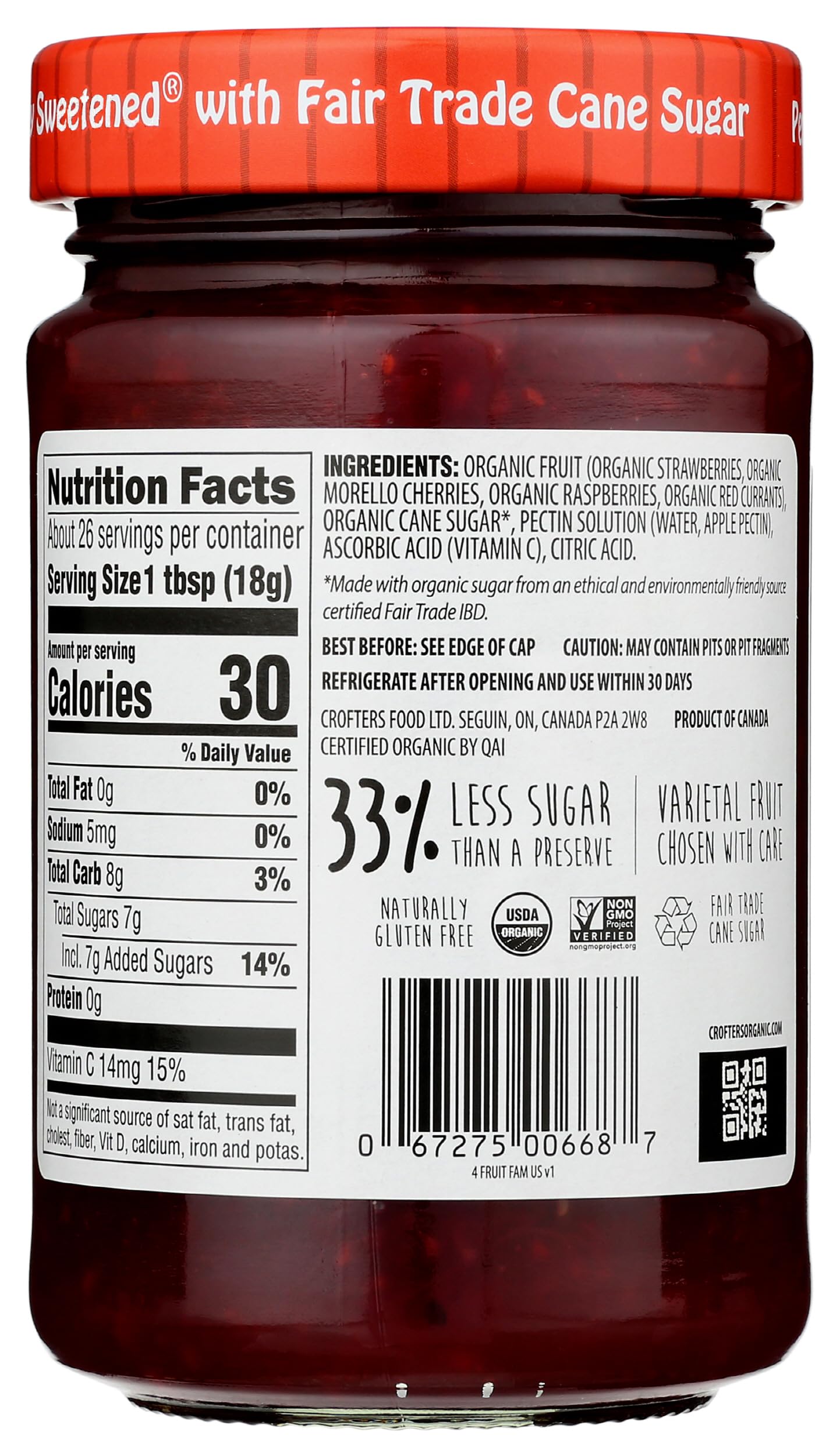 Crofters Fruit Spread 4 Fruit 16.5 OZ
