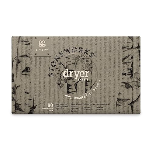Grab Green, Stoneworks, Dryer Sheets, 80 Compostable Sheets (Birch Branch)
