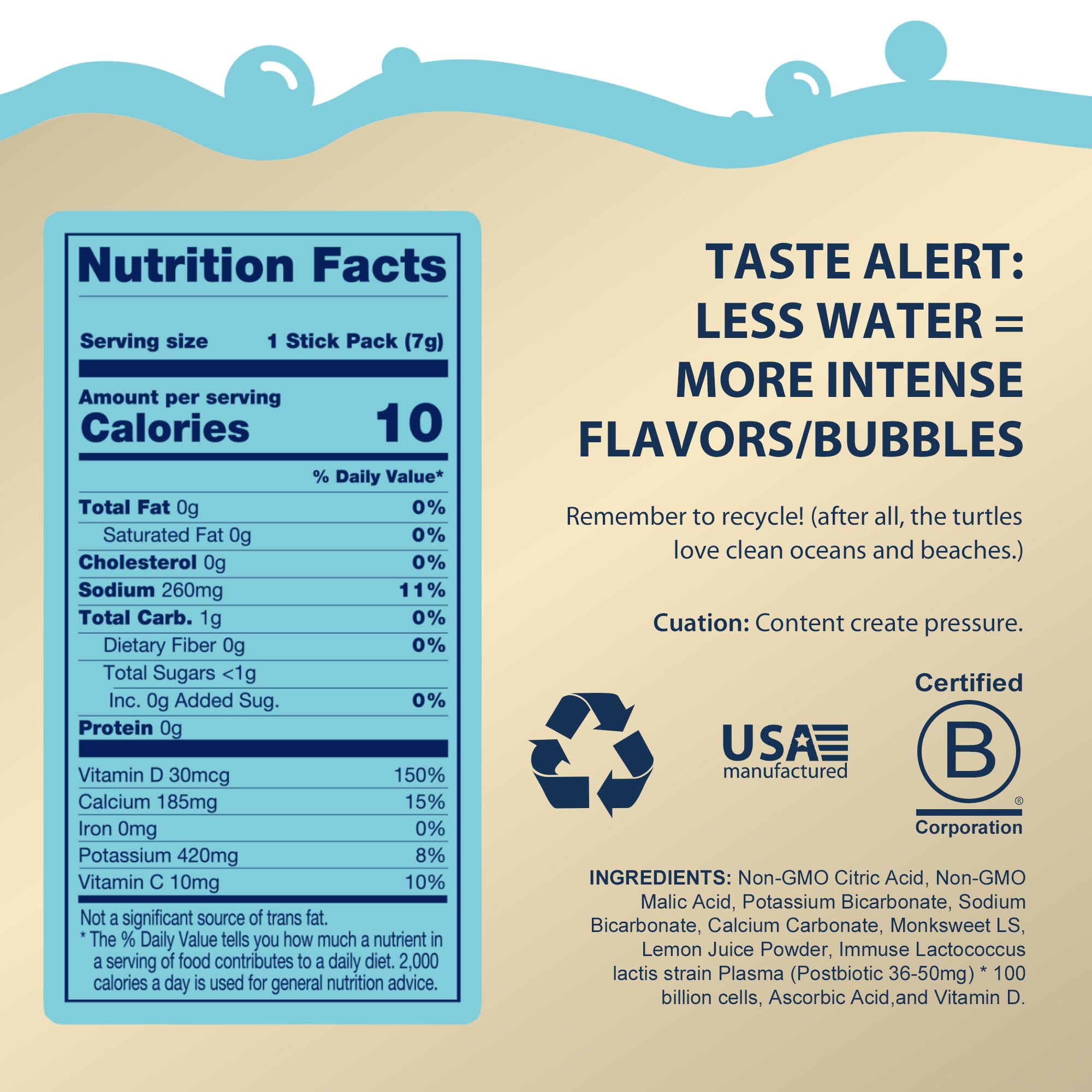 Bobelo Self Carbonating Hydration Packets - Coconut Lime Flavor (15ct) | Low Calorie Electrolyte Drink Mix | Keto Friendly, Sugar Free Water Enhancer