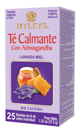 Hyleys Calm Tea with Ashwagandha - Lavender & Honey Flavor - Caffeine-Free, Herbal Tea - 25 Tea Bags - Sleepy Chamomile Bedtime Blend: Natural Herbal