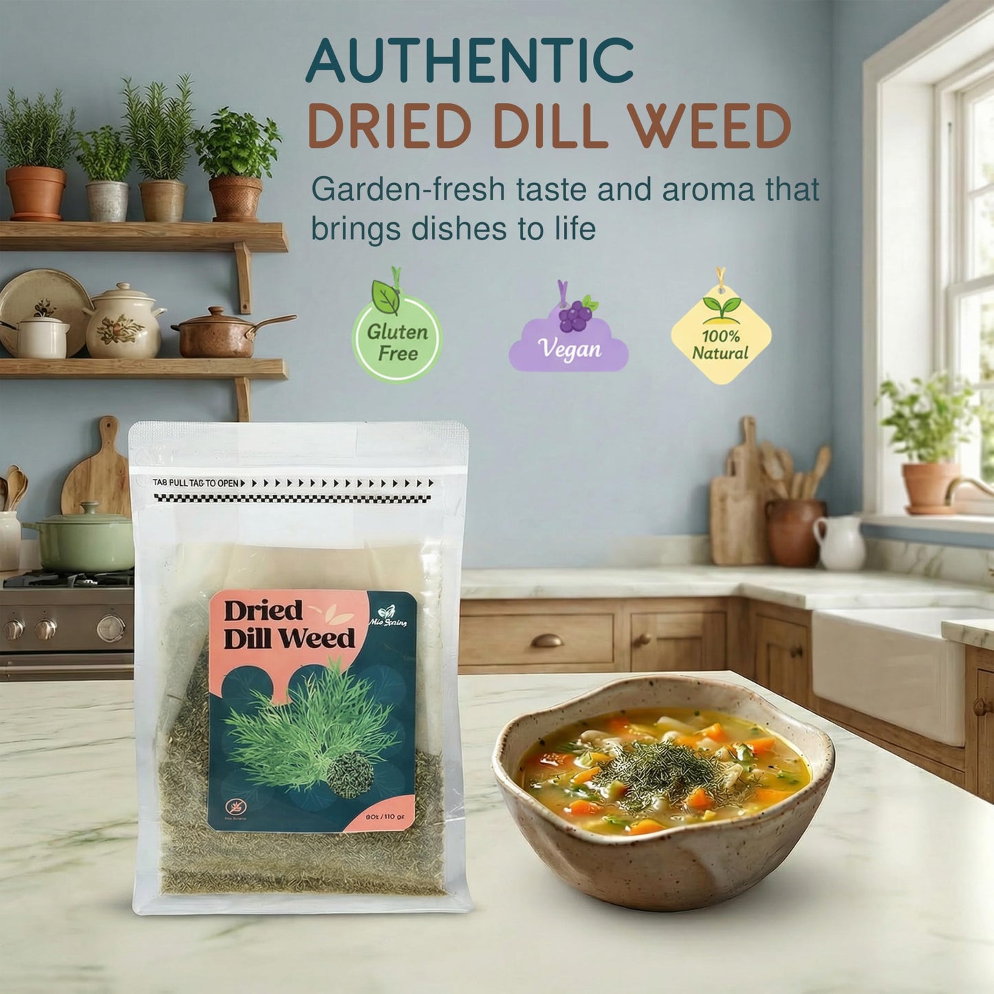 Miss Spring Dried Dill Weed Seasoning - Gluten Free, No Preservatives, Vegan, 100% Natural Dill Spice For Pickling, Seafood, Salads, Dressings