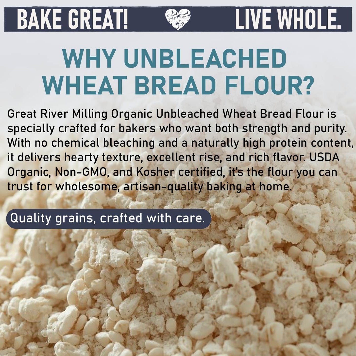 Great River Milling Organic Unbleached Wheat Bread Flour | Artisan Bread Flour for Baking | Multi-Purpose Wheat, Unbromated, Non-GMO, Kosher | 5 Lb