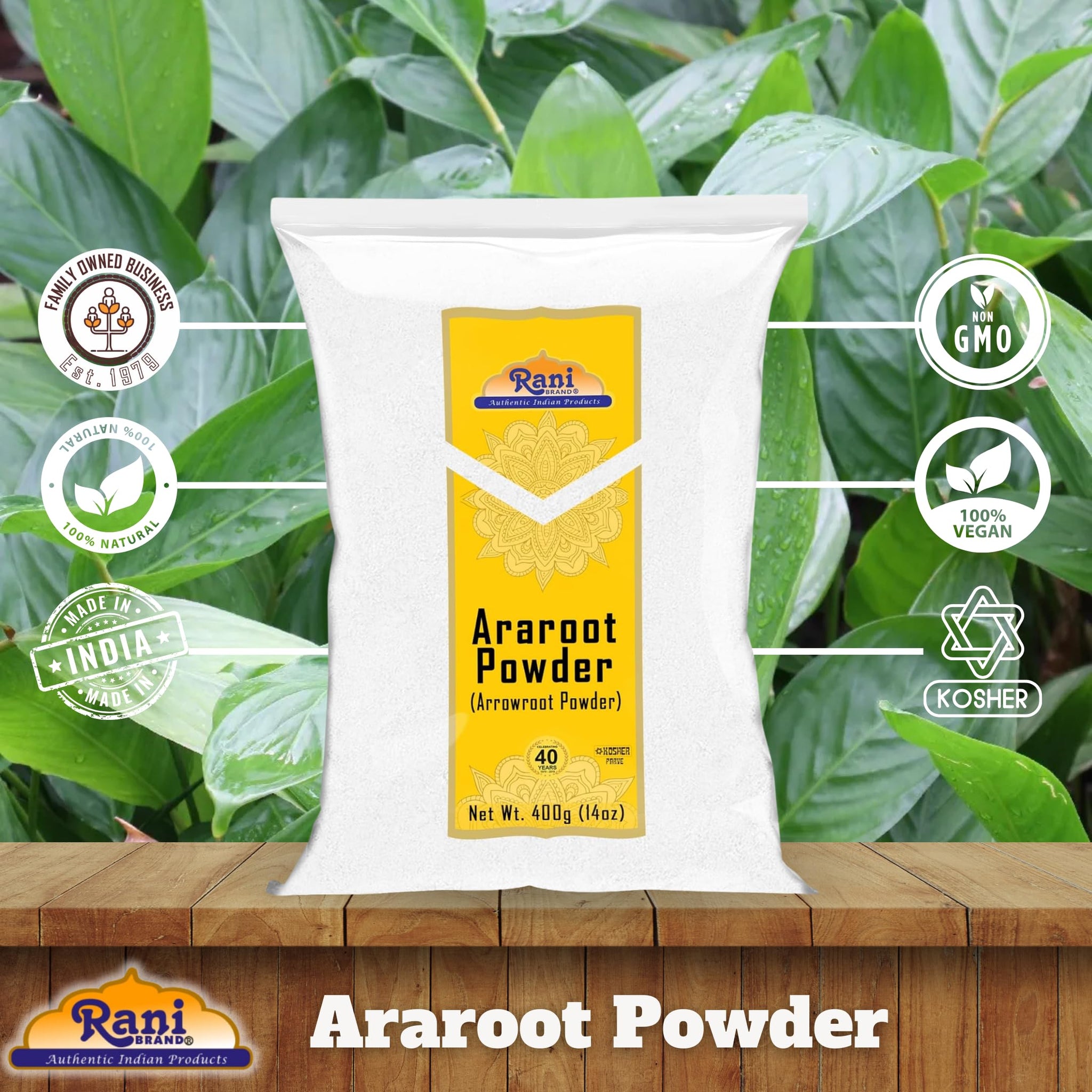 Rani Araroot (Arrowroot) Powder, Starch 14oz (400g) ~ All Natural | Gluten Friendly | No Color | Vegan | NON-GMO | Kosher | Indian Origin