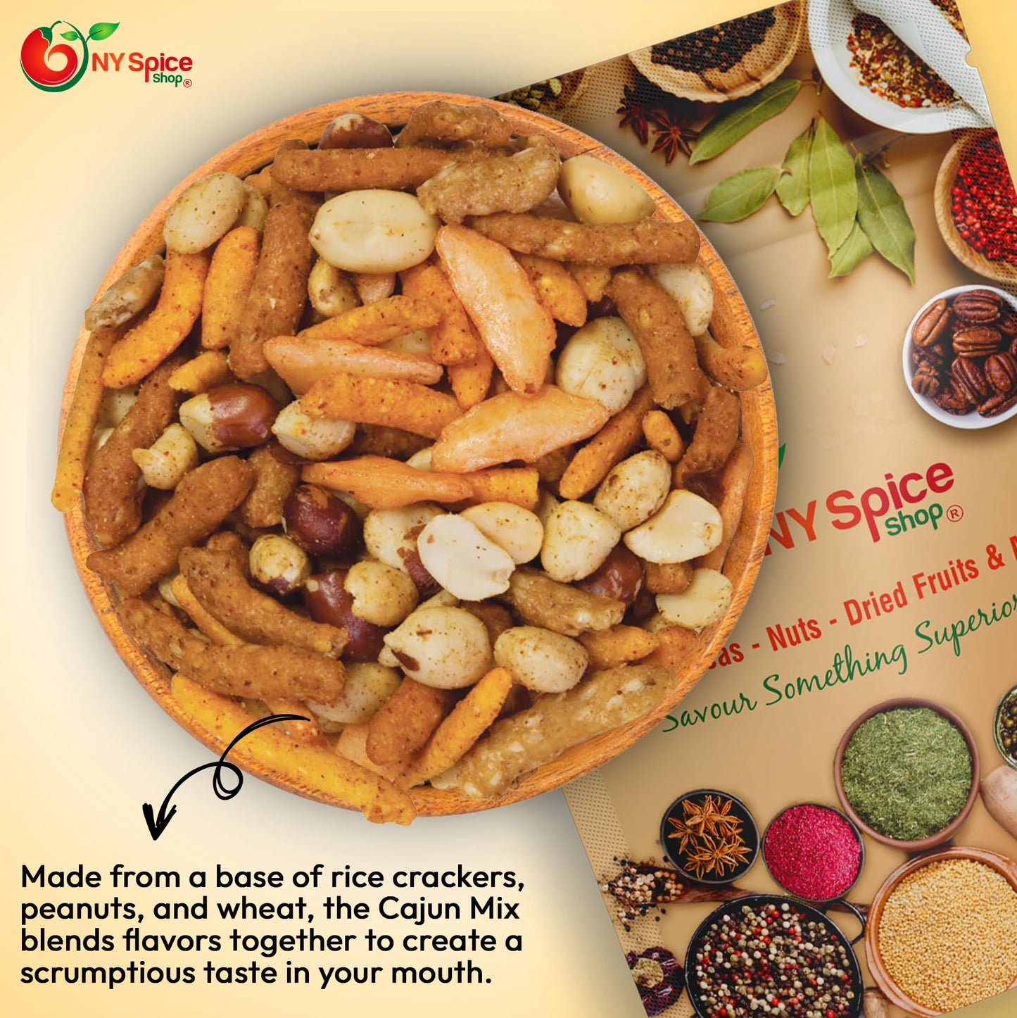 NY SPICE SHOP Cajun Hot Mix - 3 lbs. (Pound) Hot Cajun Snack Mix - Crunchy Spicy Snack Mix - Hot Cajun Snacks Spicy Mix - Sweet & Salty Nutty Crunchy