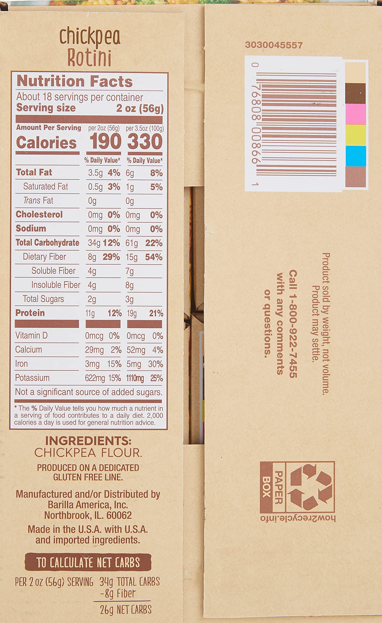 Barilla Chickpea Rotini Pasta 4/8oz Net Wt 35.2 Ounce
