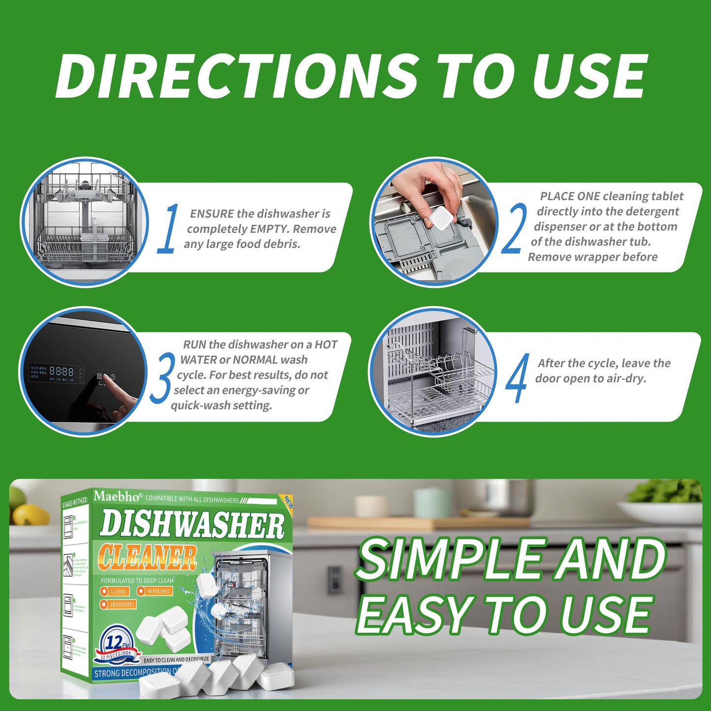 Dishwasher Cleaner and Deodorizer Tablets-12 Pack, Heavy Duty Deep Cleaning Descaler Pods for Dish Washer Machine, Removes Limescale, Odor, Grease