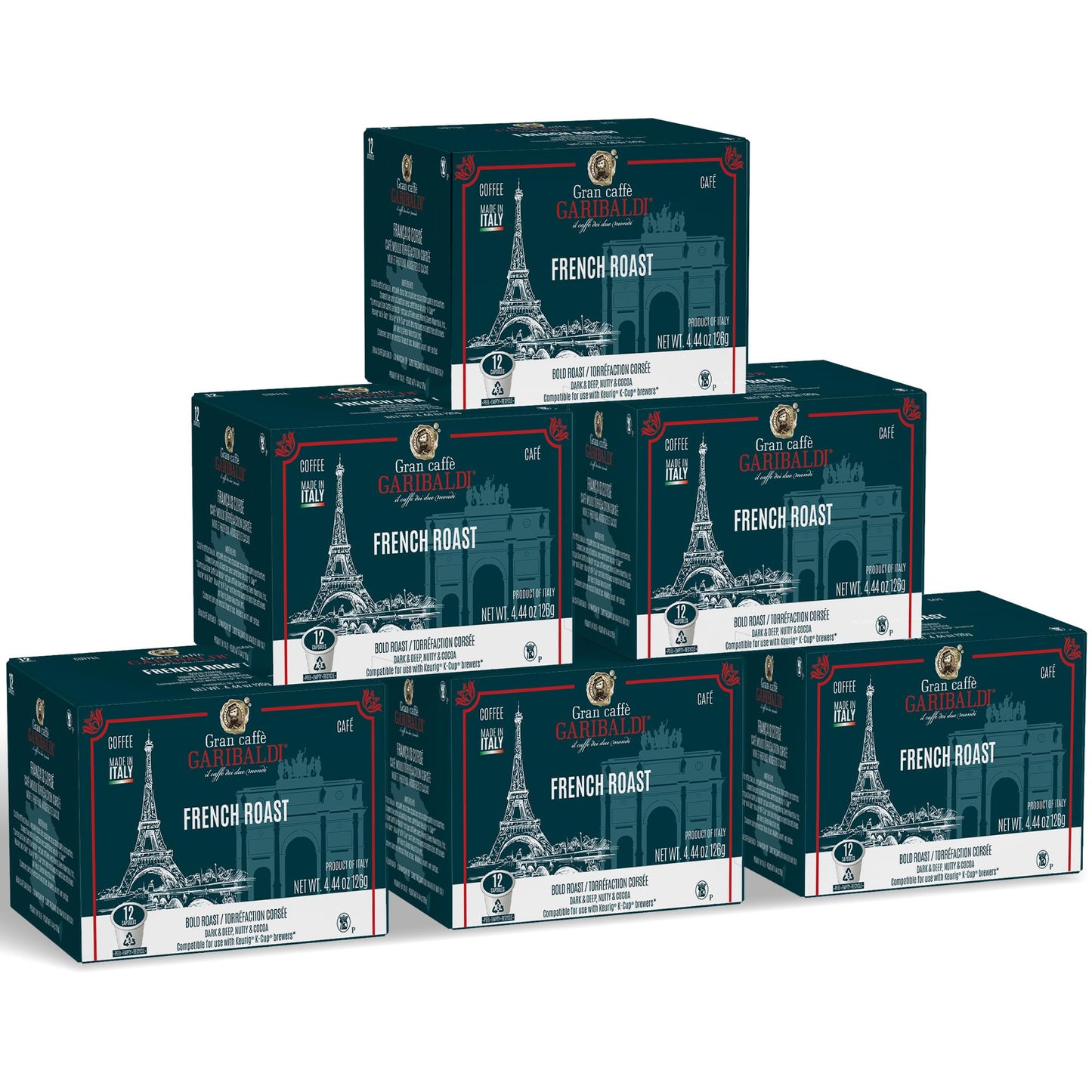 Caffè Garibaldi French Roast Coffee Pods, Single-Serve Capsules for Keurig K-Cup Brewers, Single Serve Cups with Arabica Blend for Coffee Makers, 72