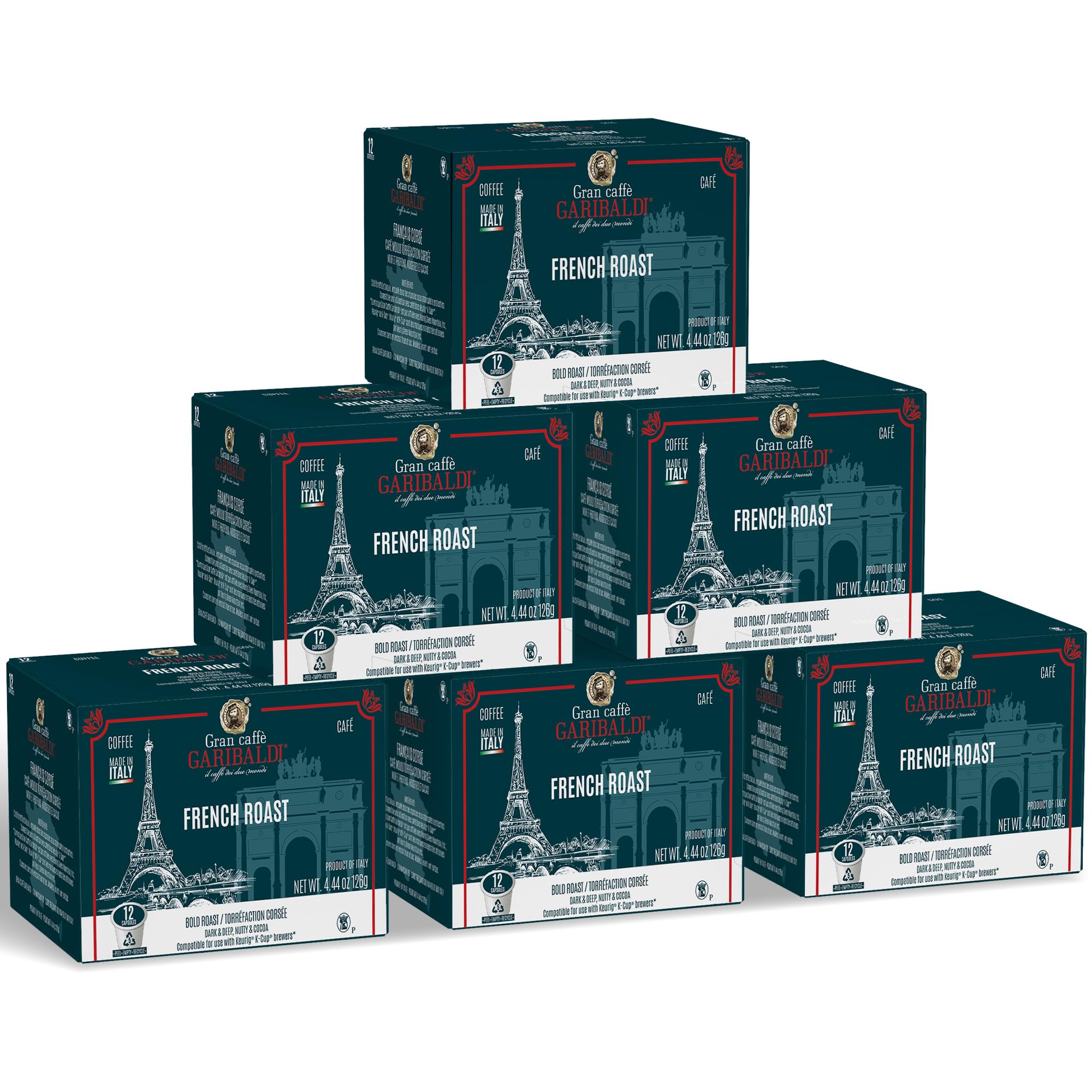 Caffè Garibaldi French Roast Coffee Pods, Single-Serve Capsules for Keurig K-Cup Brewers, Single Serve Cups with Arabica Blend for Coffee Makers, 72