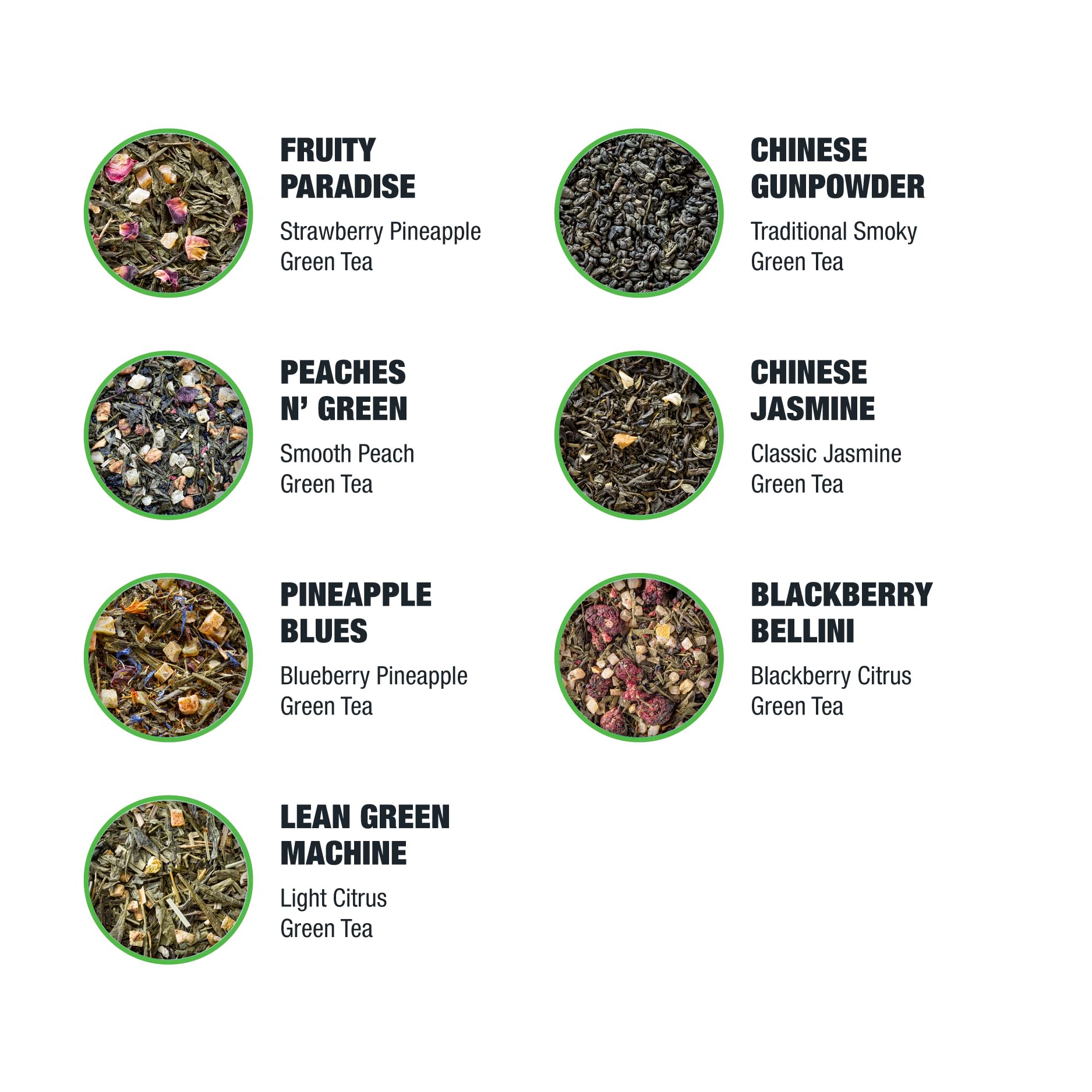 Tiesta Tea - 7 Green Teas Dry Flight Sampler, Loose Leaf, Medium Caffeine Hot & Iced Tea, Premium Green Tea Blends, 7 Resealable Sample Pouches