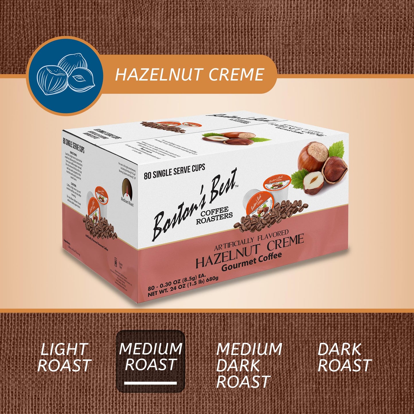 Boston’s Best - Hazelnut Creme Flavored Delicious Gourmet Coffee Compatible with Keurig Coffee Maker, 1 Count (80 Single Serve Cups)