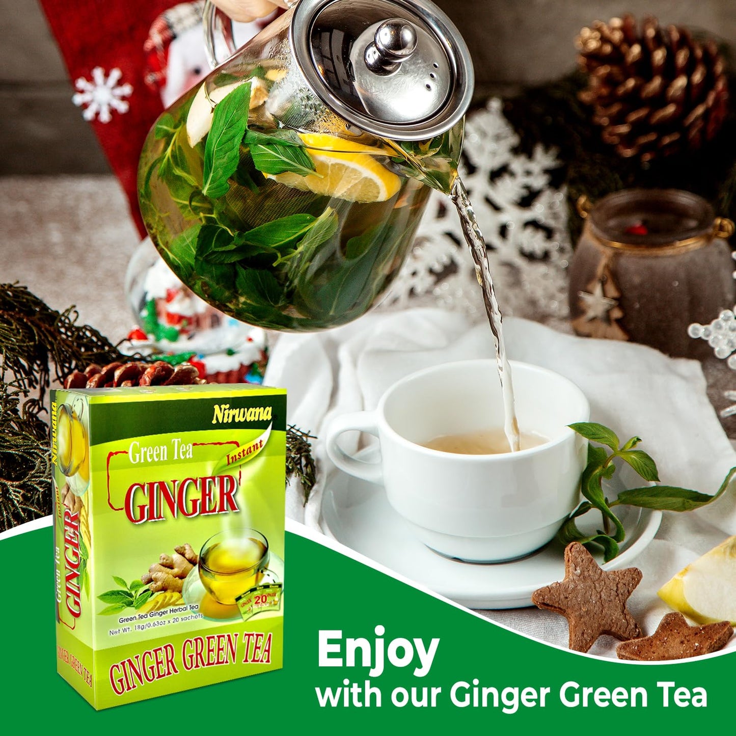 Green Ginger Tea - Refreshing Blend of Green Tea and Ginger with a Hint of Lemon | Antioxidant-Rich, Naturally Energizing Herbal Tea | Perfect
