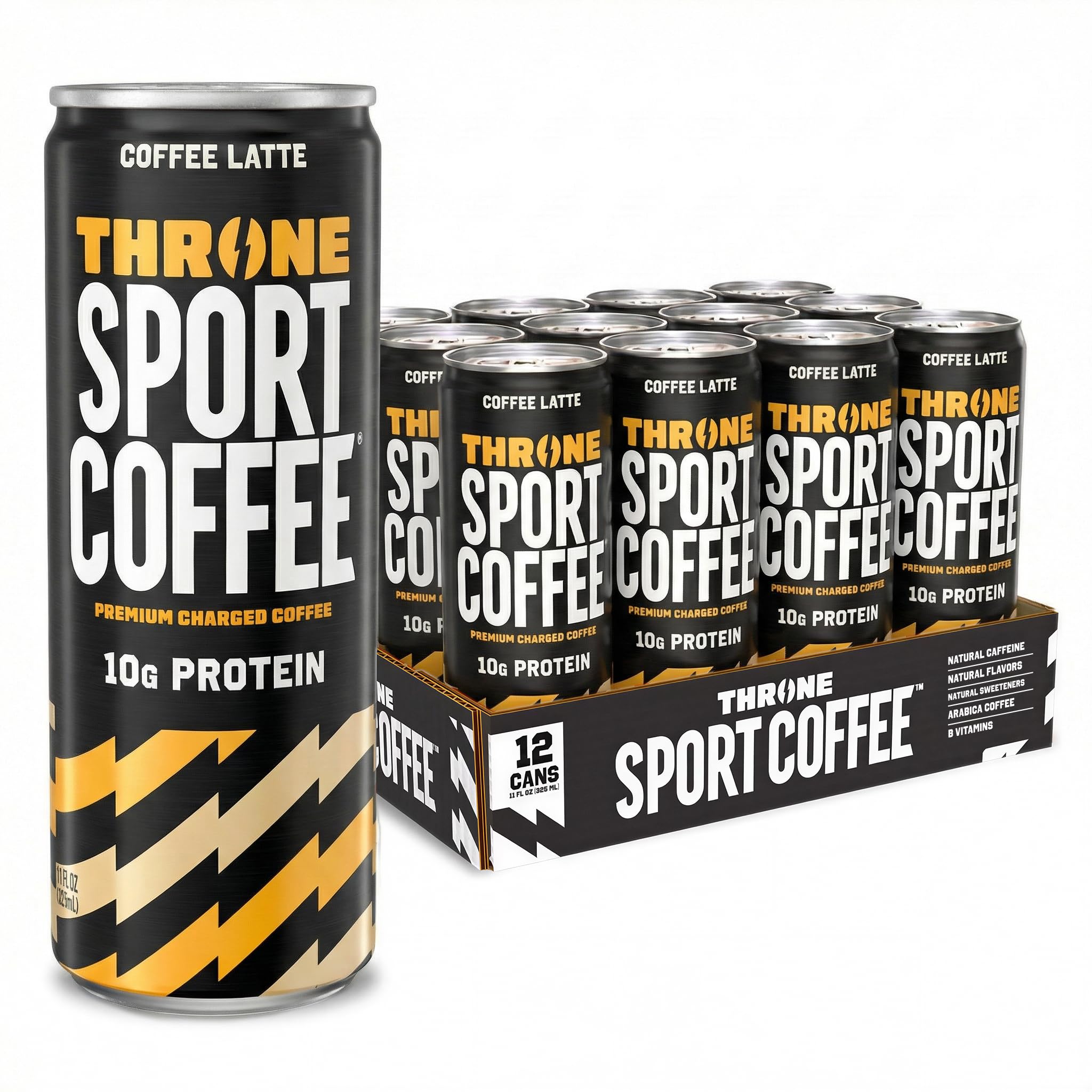 Throne Sport Coffee Latte - 10g protein - 150mg Natural Caffeine and B Vitamins - Lactose-Free, Premium Arabica, NSF Certified, Active Lifestyles
