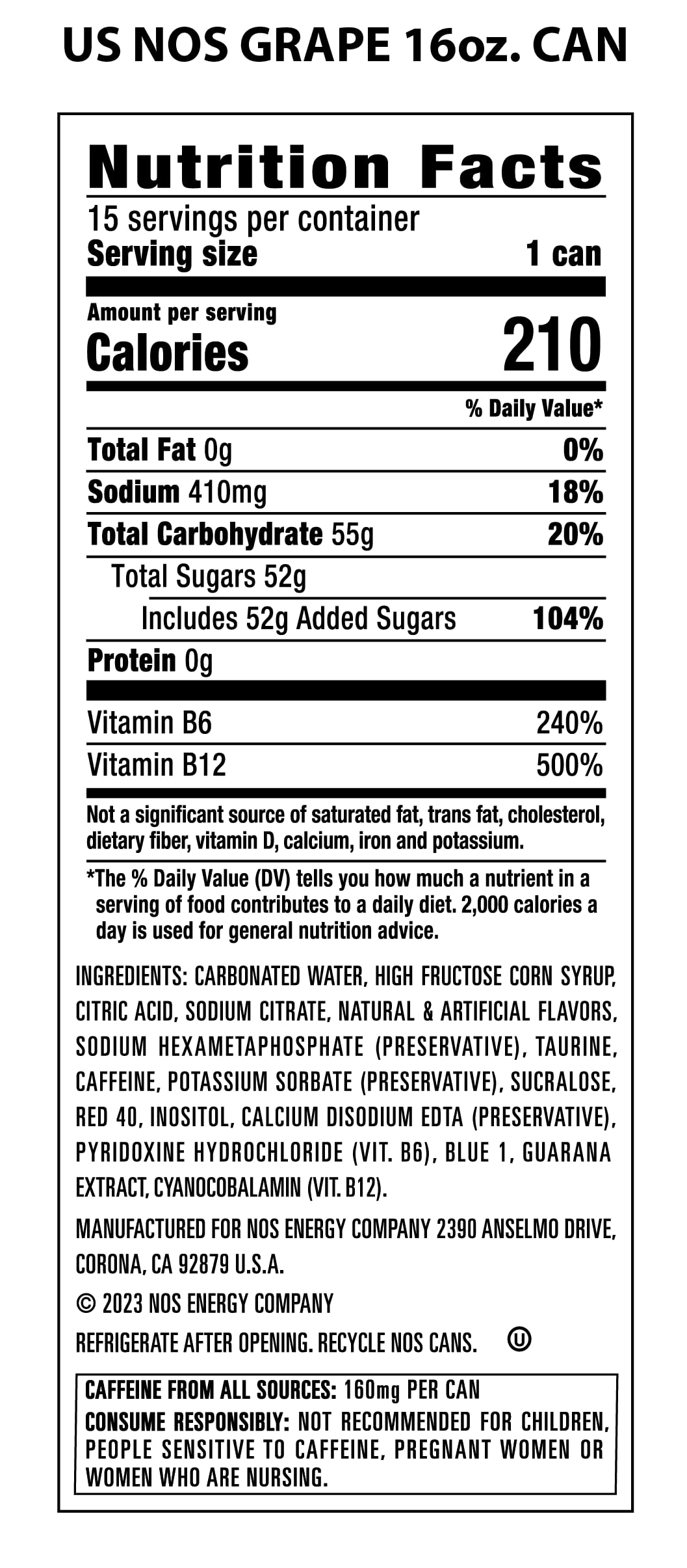 NOS GT Grape: High Performance Energy Drink. 16 Fl oz