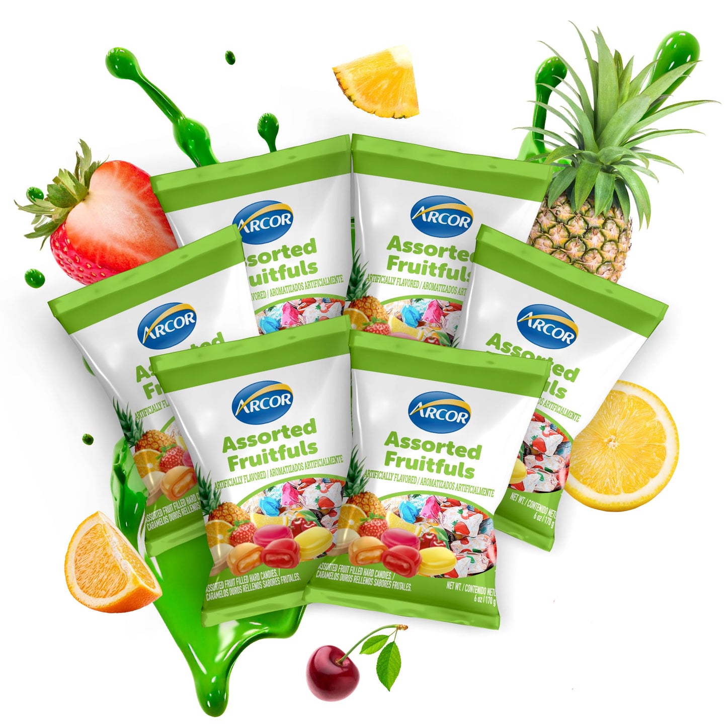 Arcor Assorted Fruit Candy - Individually Wrapped, Delicious Fruit Filled Hard Candy with Strawberry, Cherry, Pineapple, Orange & Lemon Flavors - 6oz