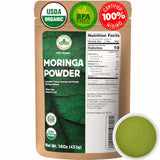 U.S. Wellness Naturals Moringa Powder 1LB (16Oz) 100% Certified Organic| 100% Pure Moringa Leaf NO Stems| - Raw from India | Smoothies | Drinks | Tea
